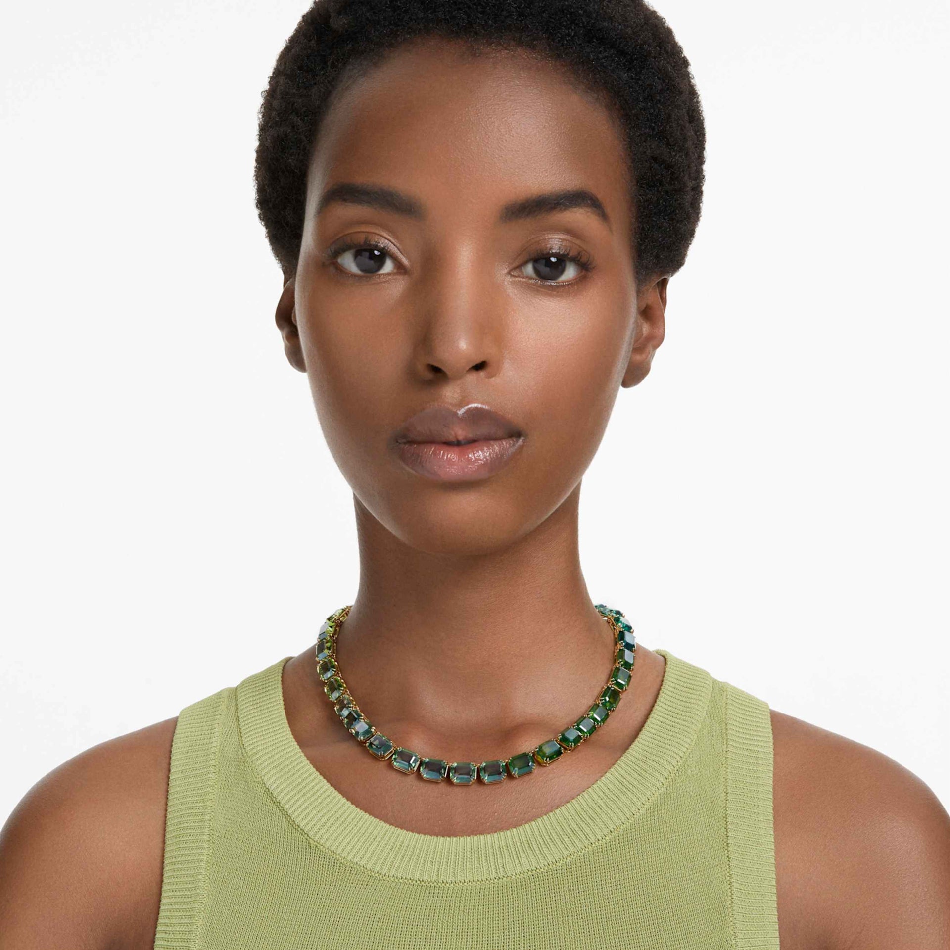 MILLENIA NECKLACE OCTAGON CUT COLOR GRADIENT GREEN GOLD TONE PLATED