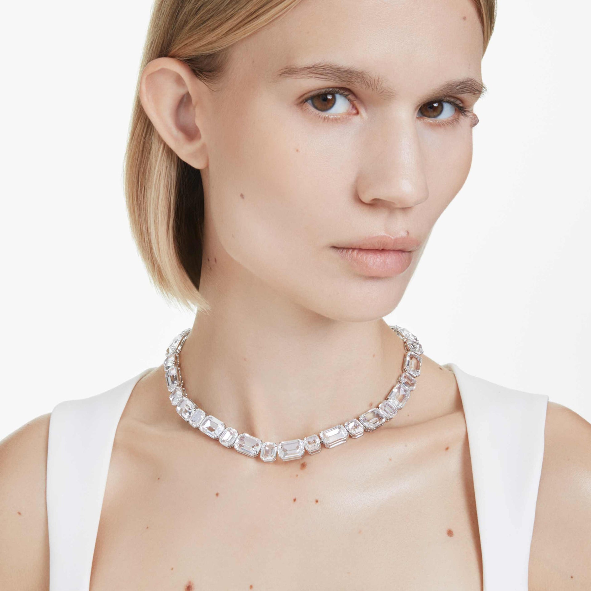 MILLENIA NECKLACE OCTAGON CUT WHITE RHODIUM PLATED