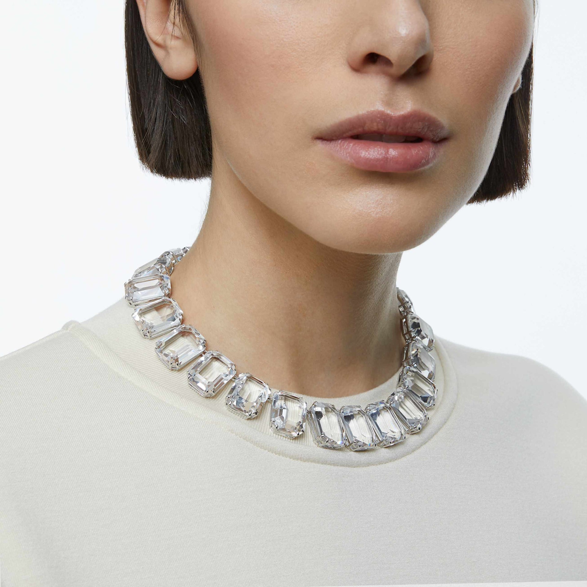 MILLENIA NECKLACE OVERSIZED CRYSTALS OCTAGON CUT WHITE RHODIUM PLATED