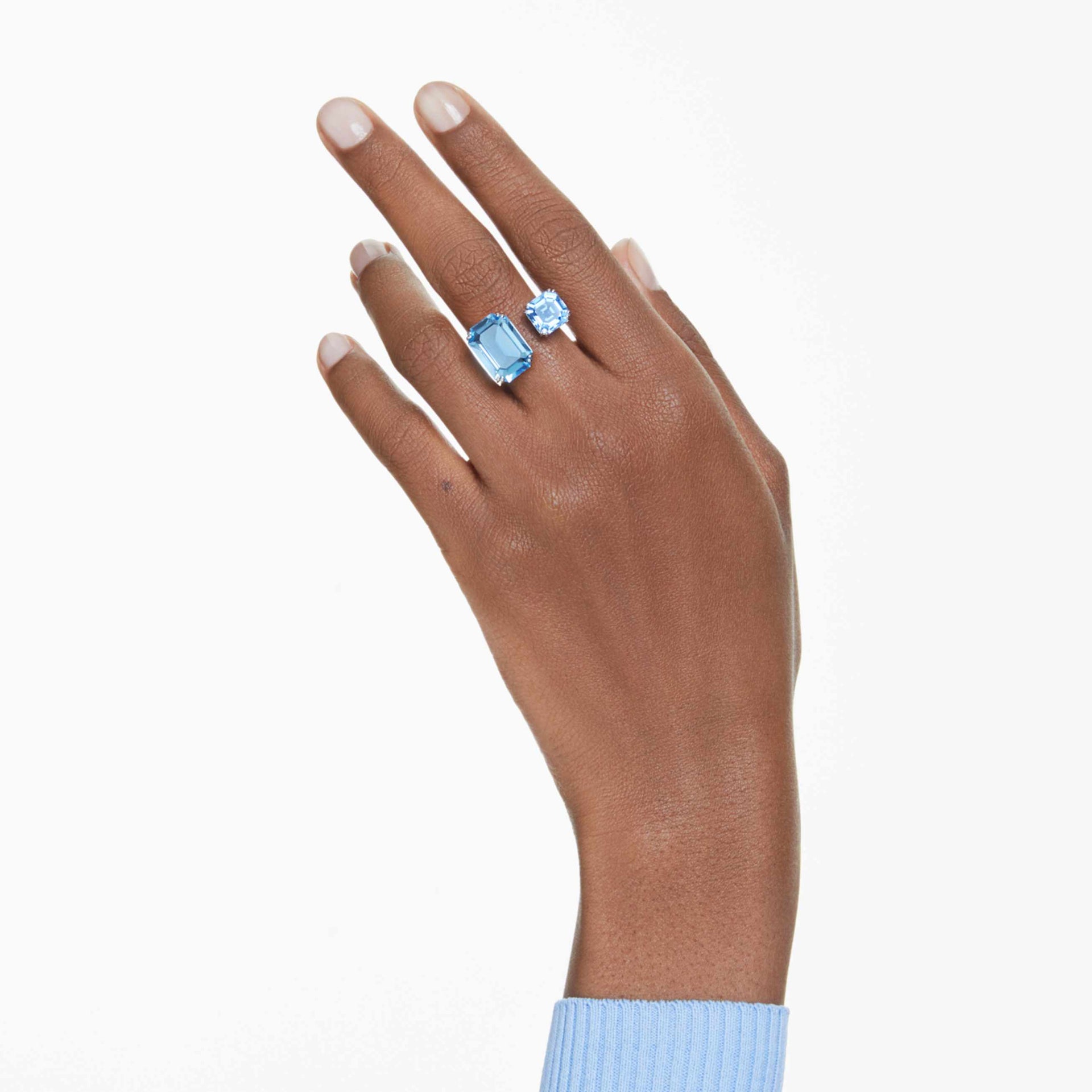 MILLENIA OPEN RING OCTAGON CUT BLUE RHODIUM PLATED