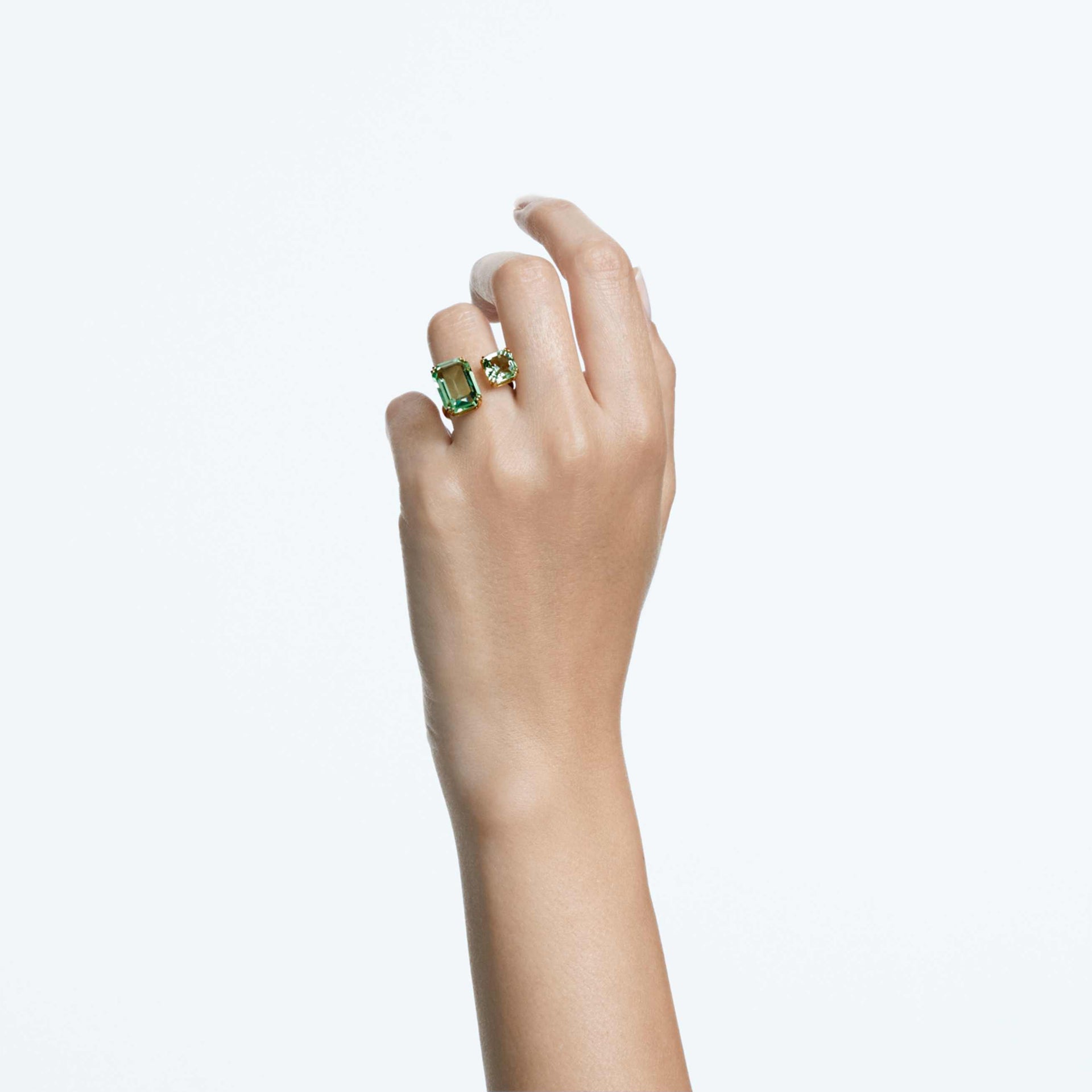 MILLENIA OPEN RING OCTAGON CUT GREEN GOLD TONE PLATED