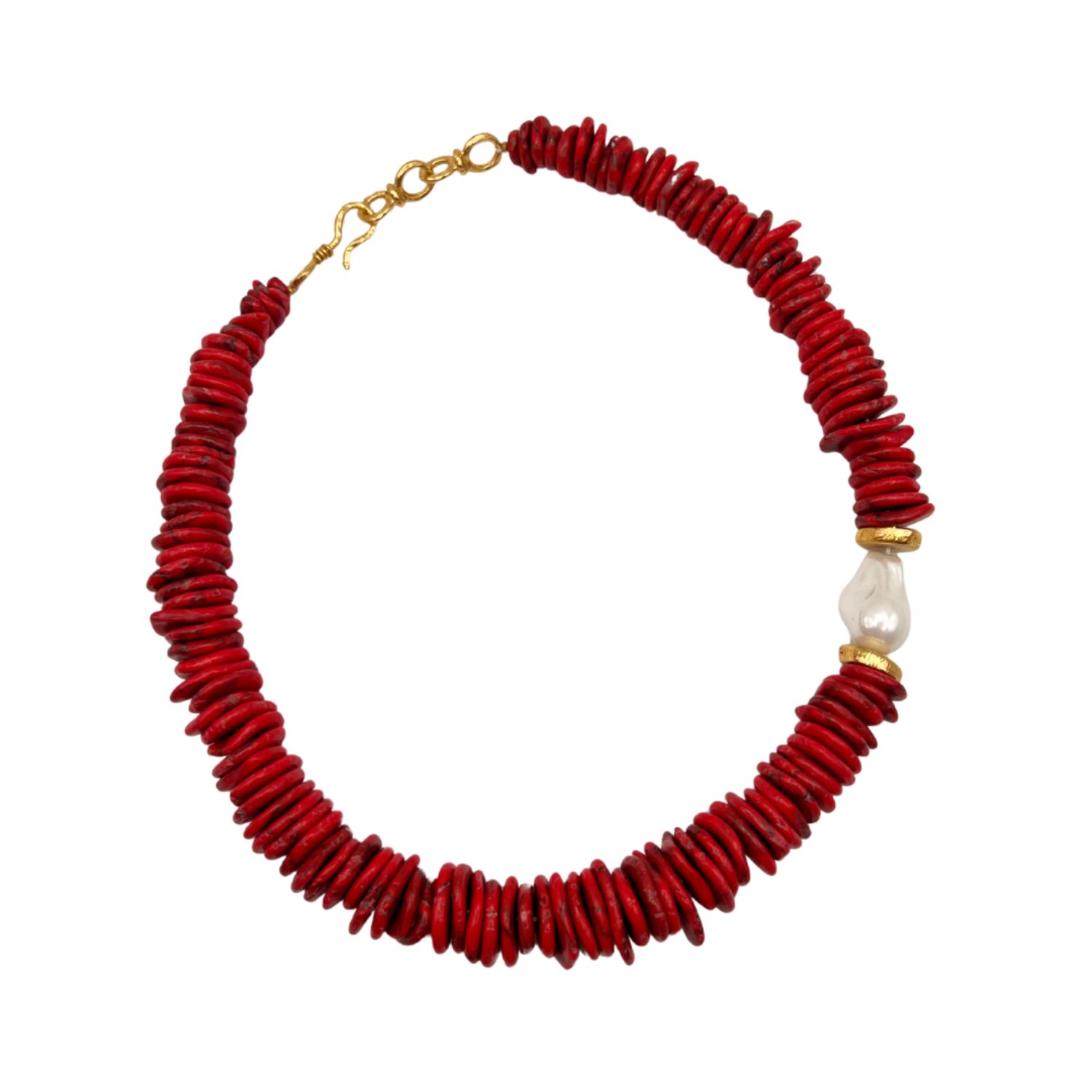 Mimosa - Coral Beaded Necklace With Pearl