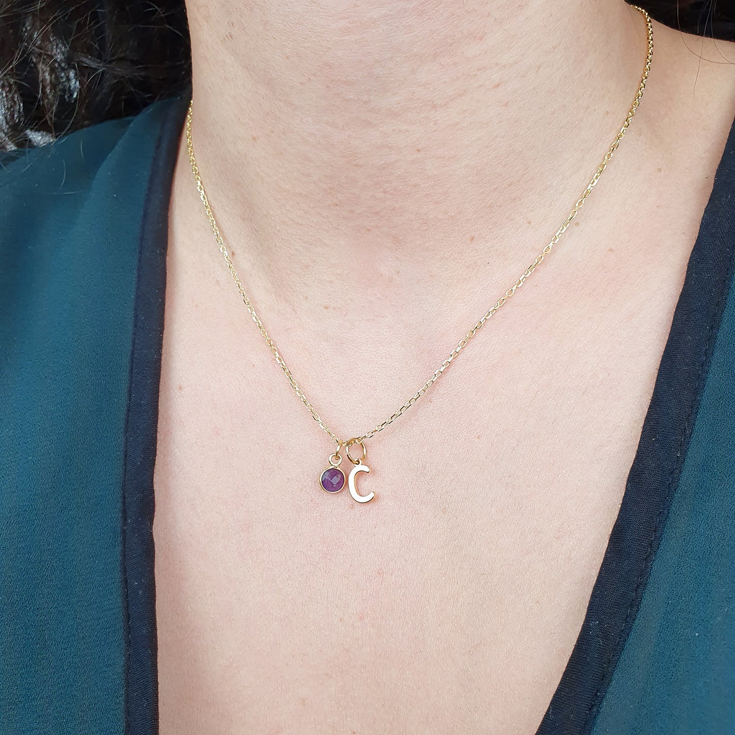 Mini Amethyst February Birthstone And Initial Gold Plated Necklace