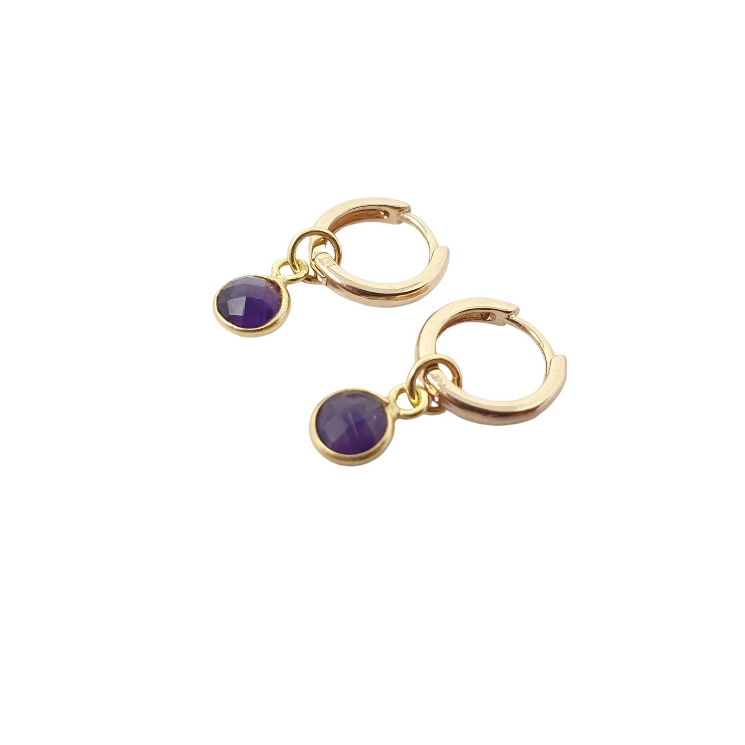 Mini Amethyst February Birthstone Gold Plated Huggies