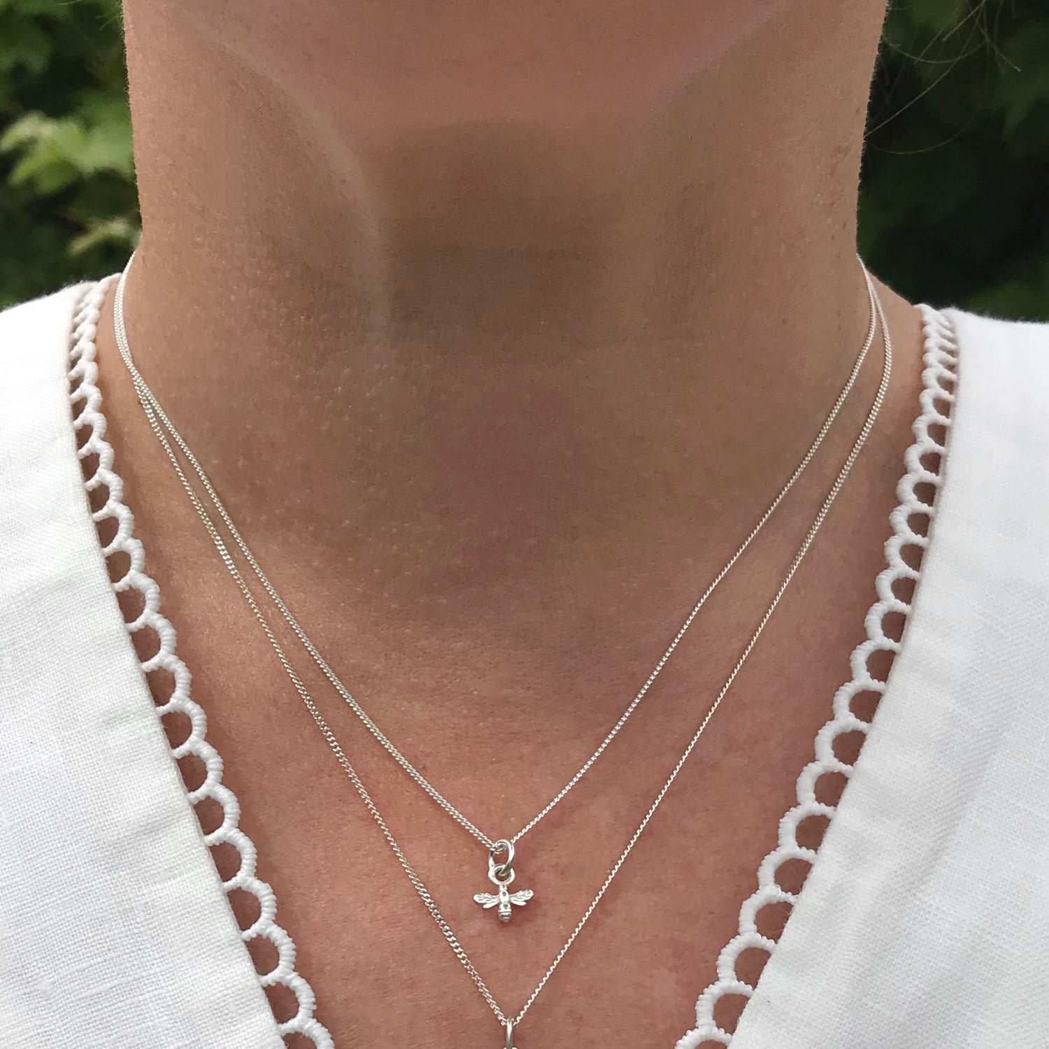 Mini Bee Charm Necklace Sterling Silver