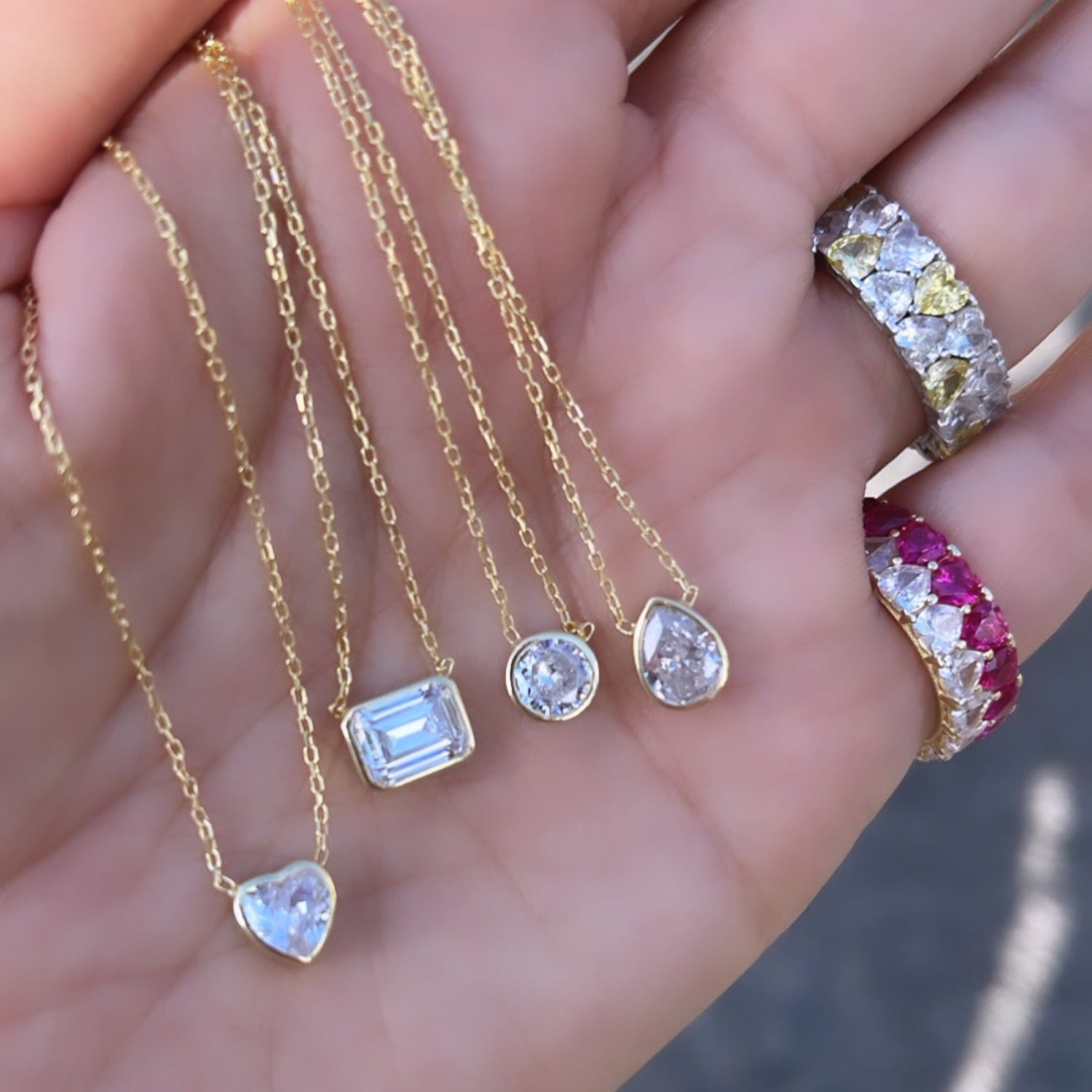 Mini Bezel Solitaire Necklace - Gold Pear