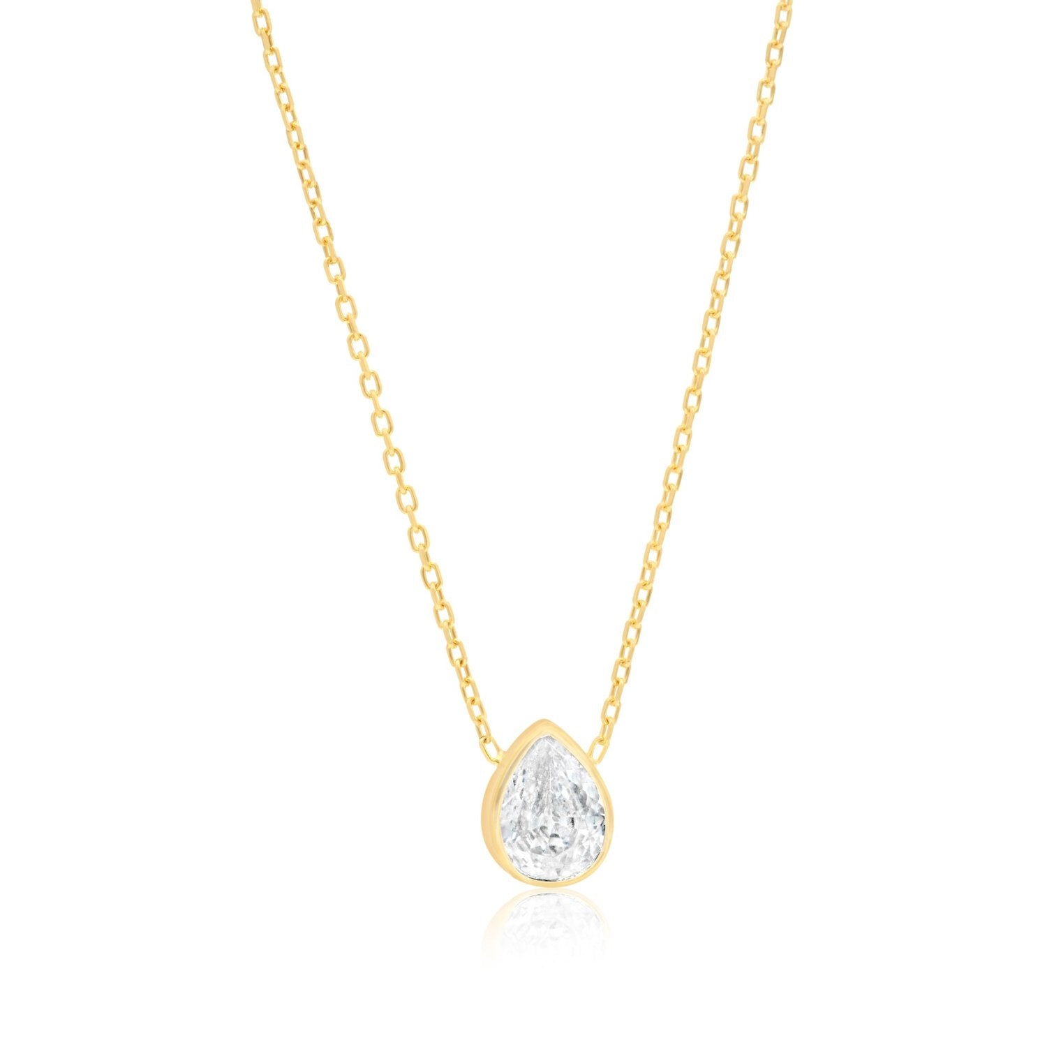 Mini Bezel Solitaire Necklace - Gold Pear