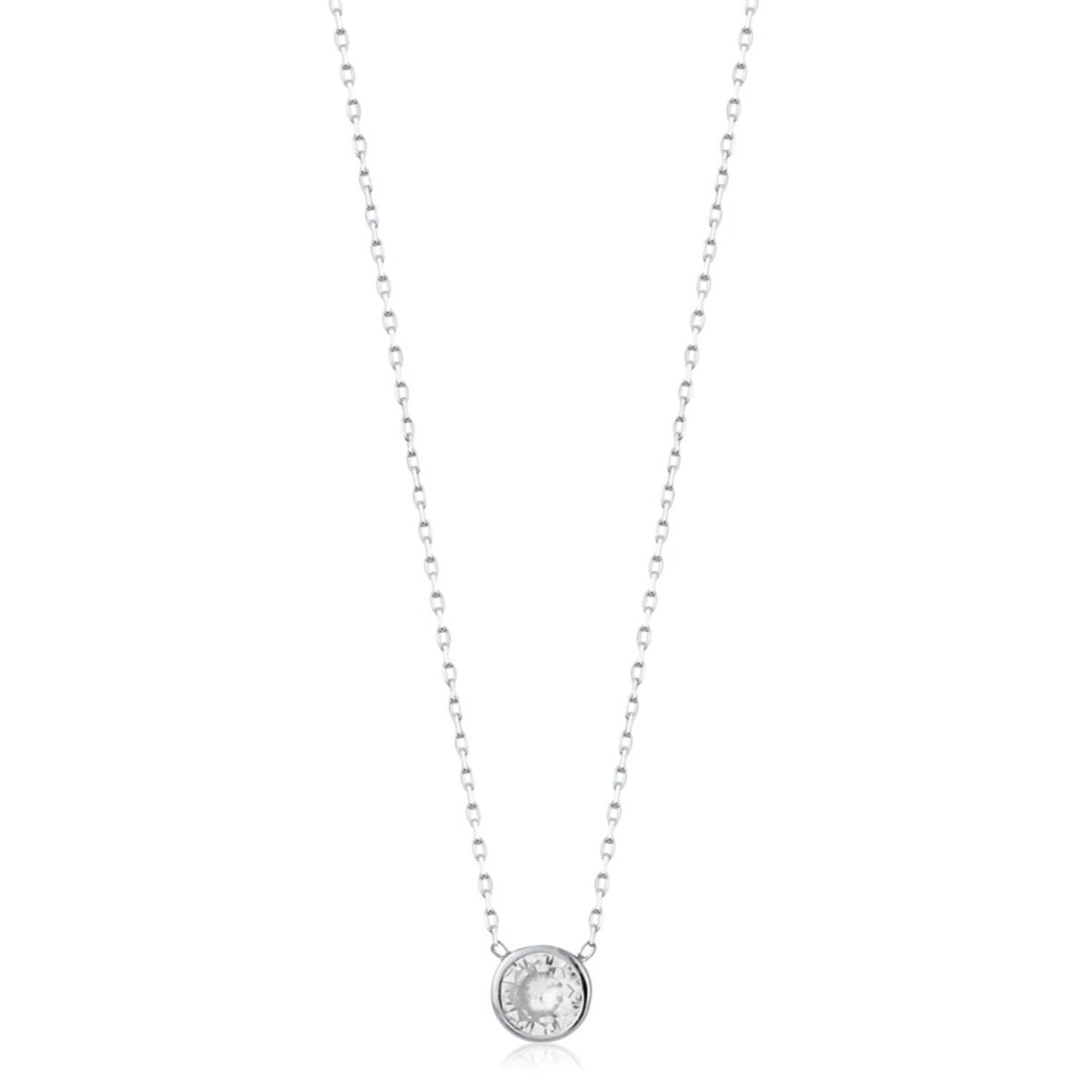Mini Bezel Solitaire Necklace - Round Silver