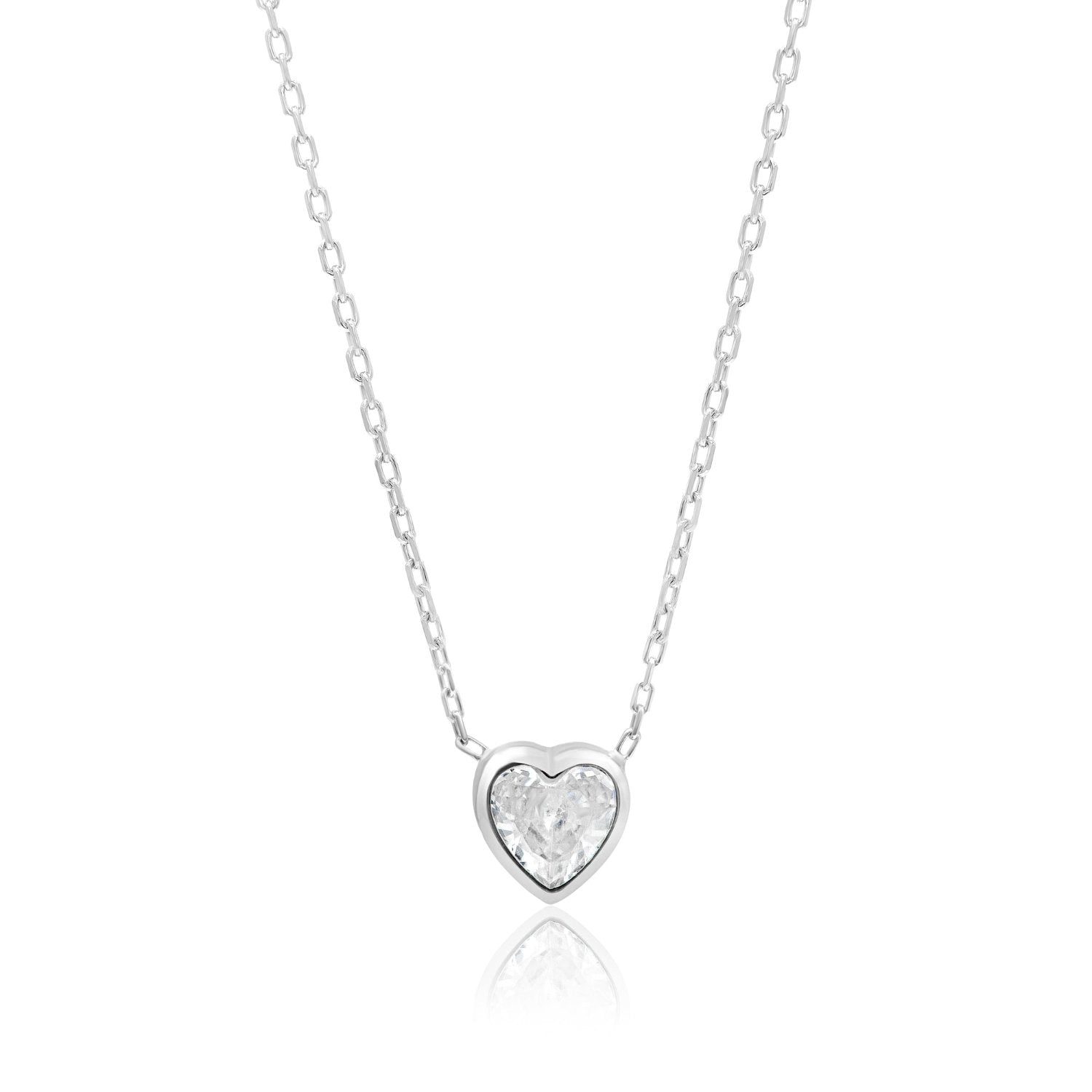 Mini Bezel Solitaire Necklace - Silver Heart