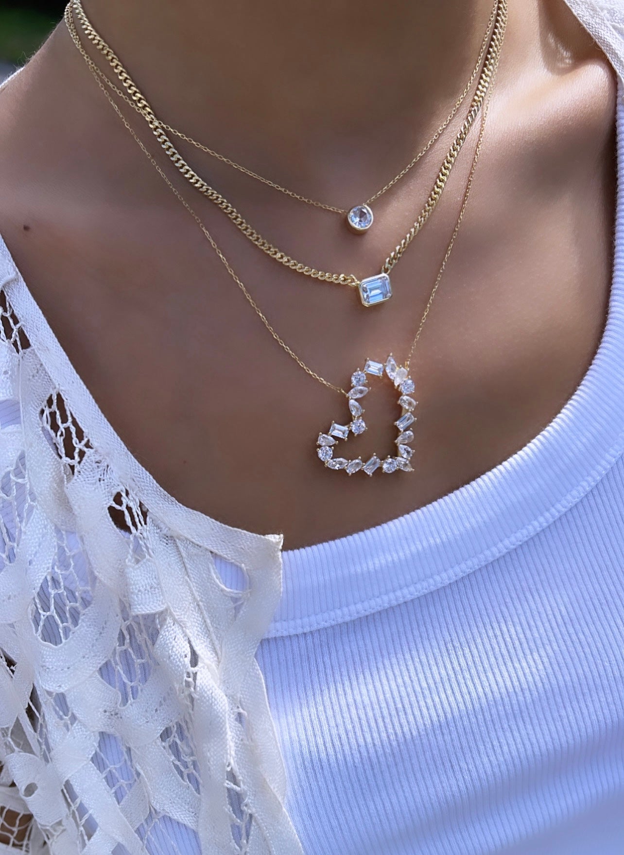 Multi Shape Heart Necklace - Gold