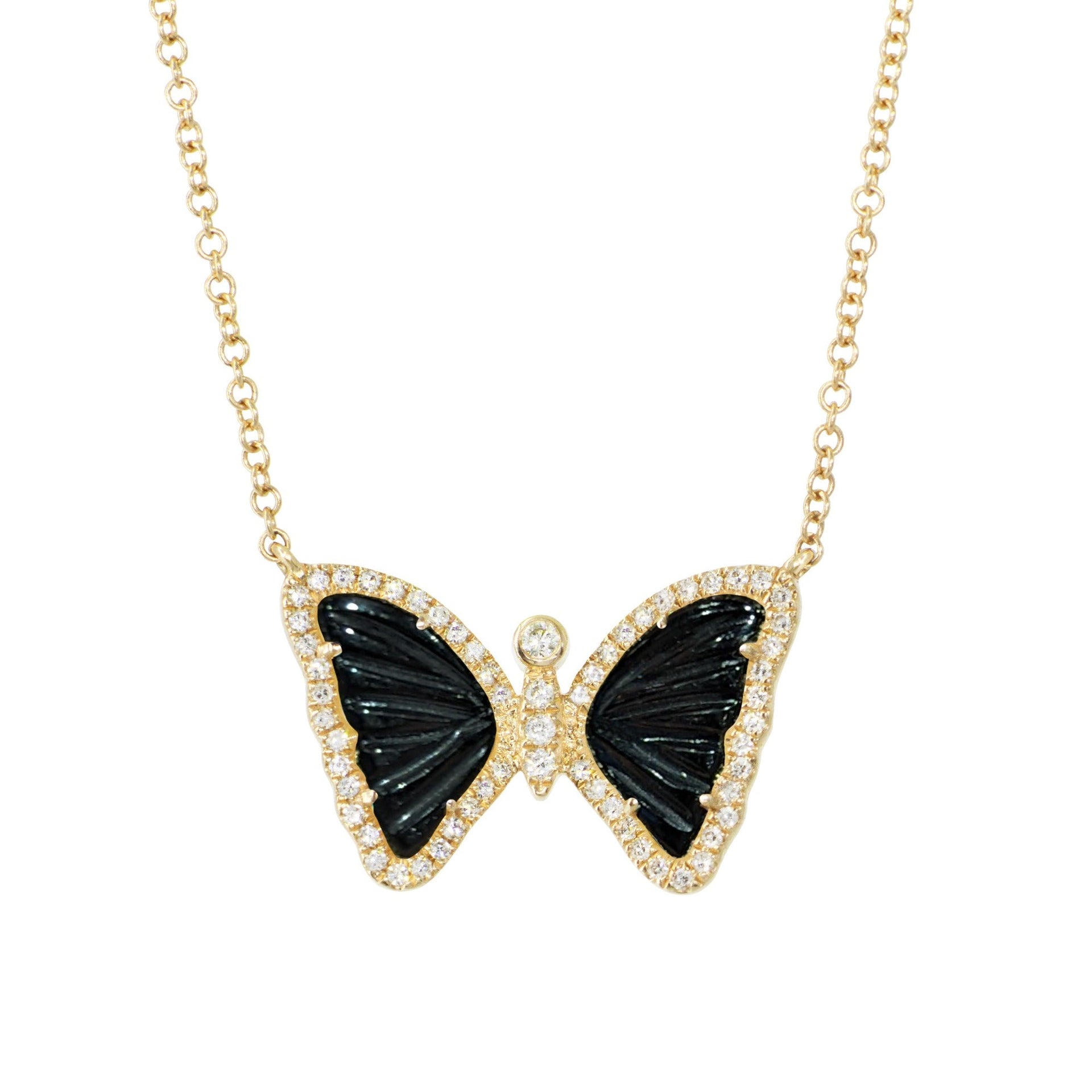 Mini Black Onyx Butterfly Necklace With Diamonds