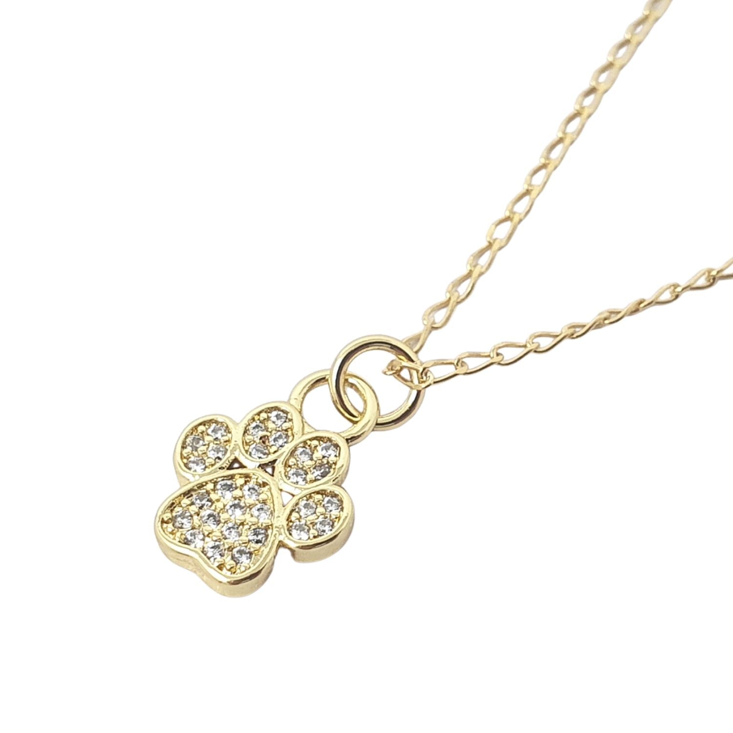 Mini Dog Cat Paw Print Charm Gold Plated Necklace