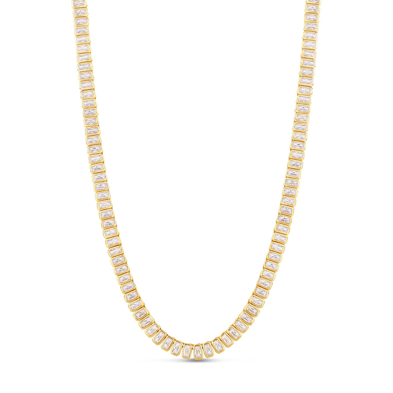 Mini Emerald Bezel-Set Statement Tennis Necklace - Gold