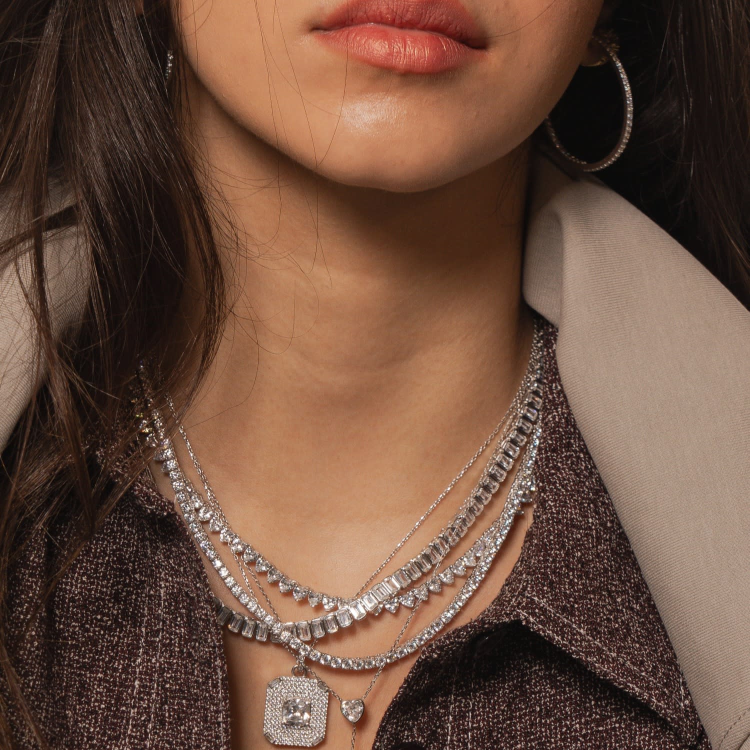 Mini Emerald Bezel-Set Statement Tennis Necklace - Silver
