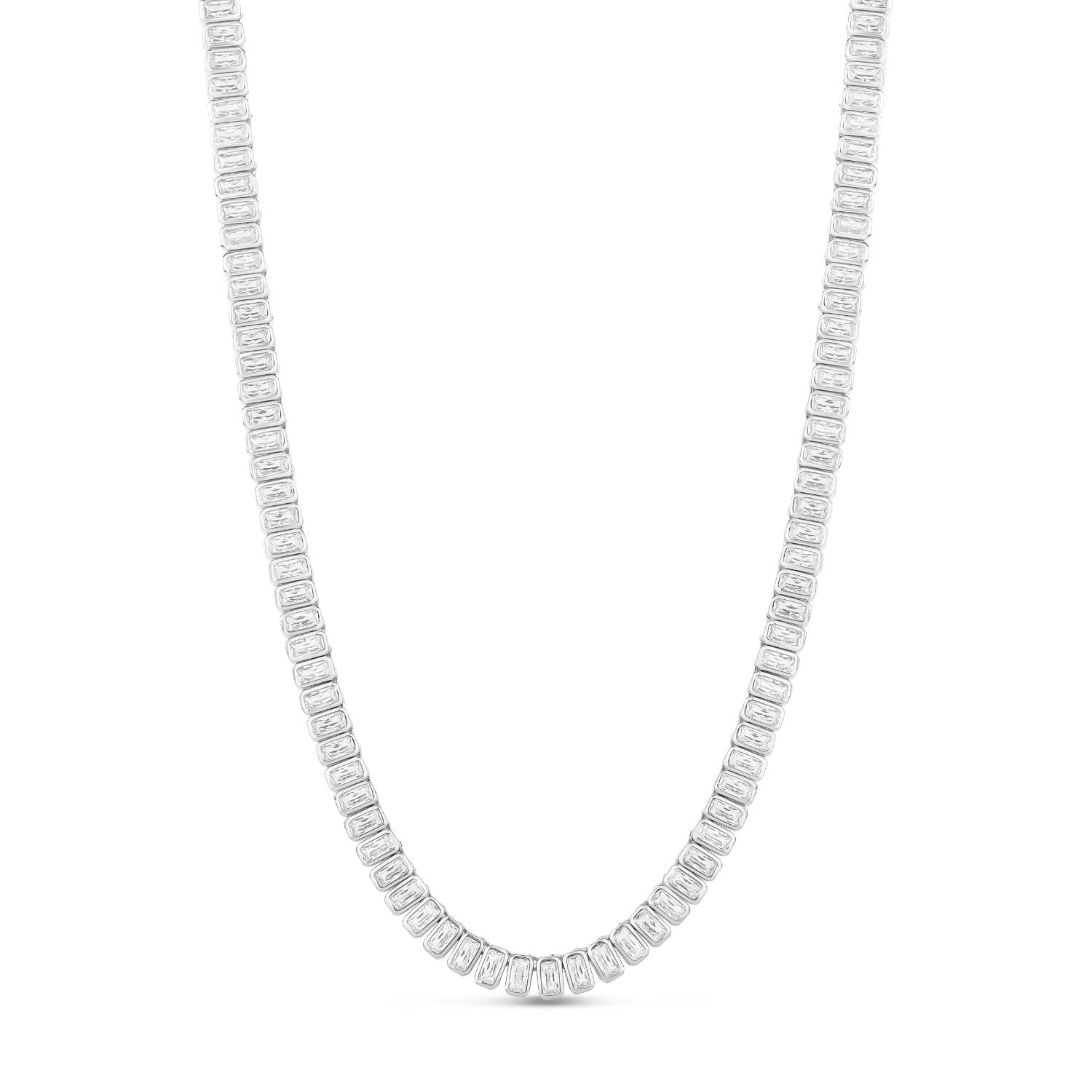 Mini Emerald Bezel-Set Statement Tennis Necklace - Silver