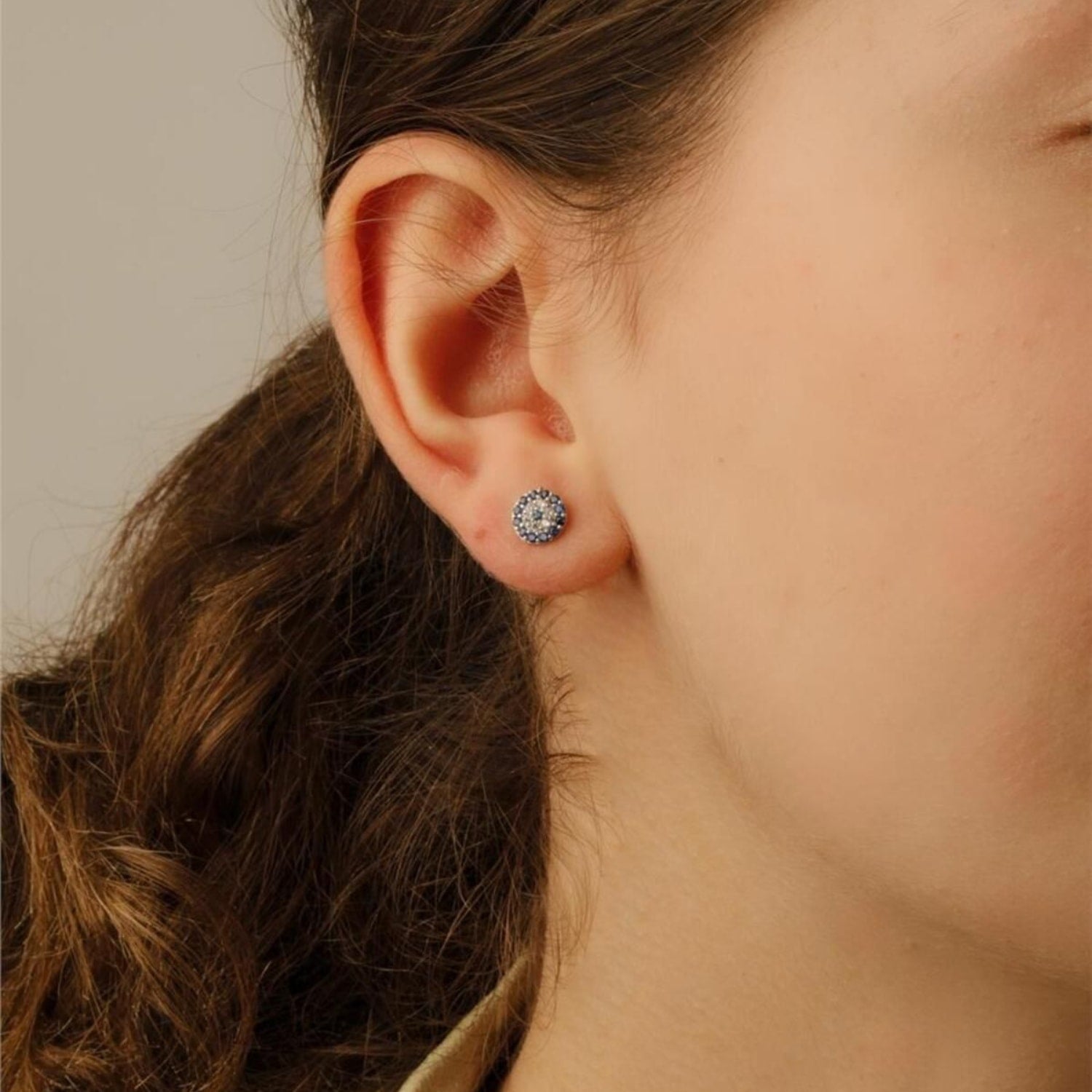 Mini Evil Eye Stud Earring In Sterling Silver