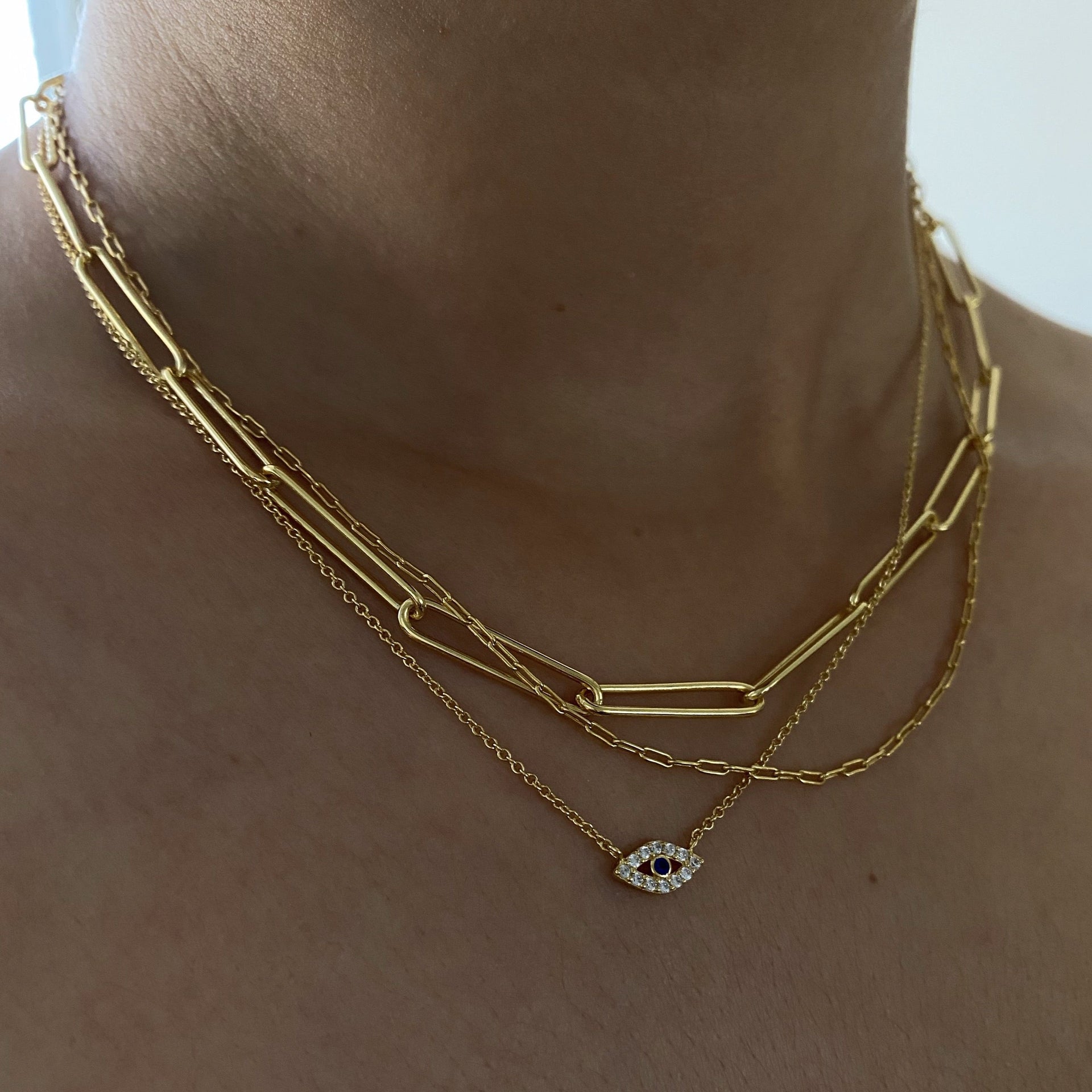 Mini Pave Evil Eye Gold Necklace