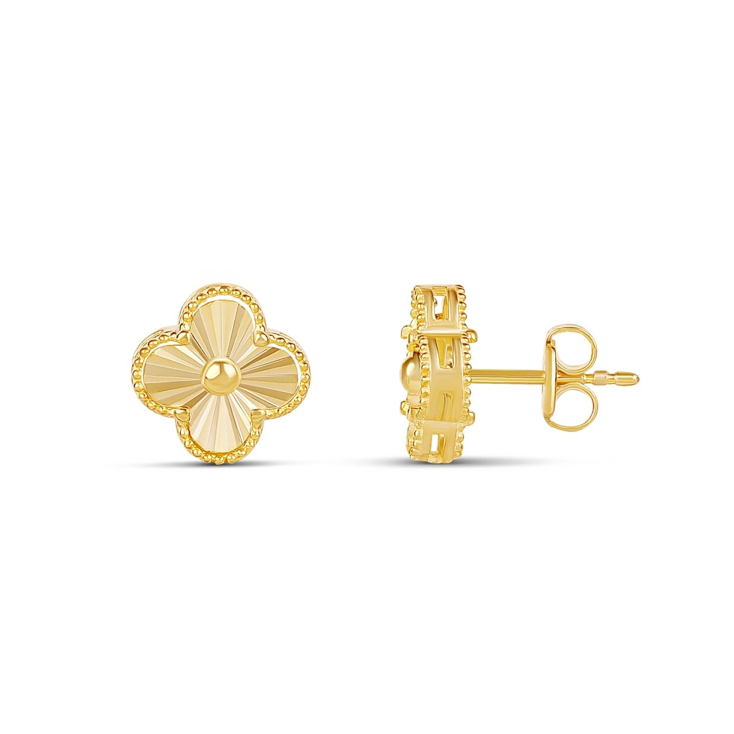 Mini Fluted Clover Earrings - Gold