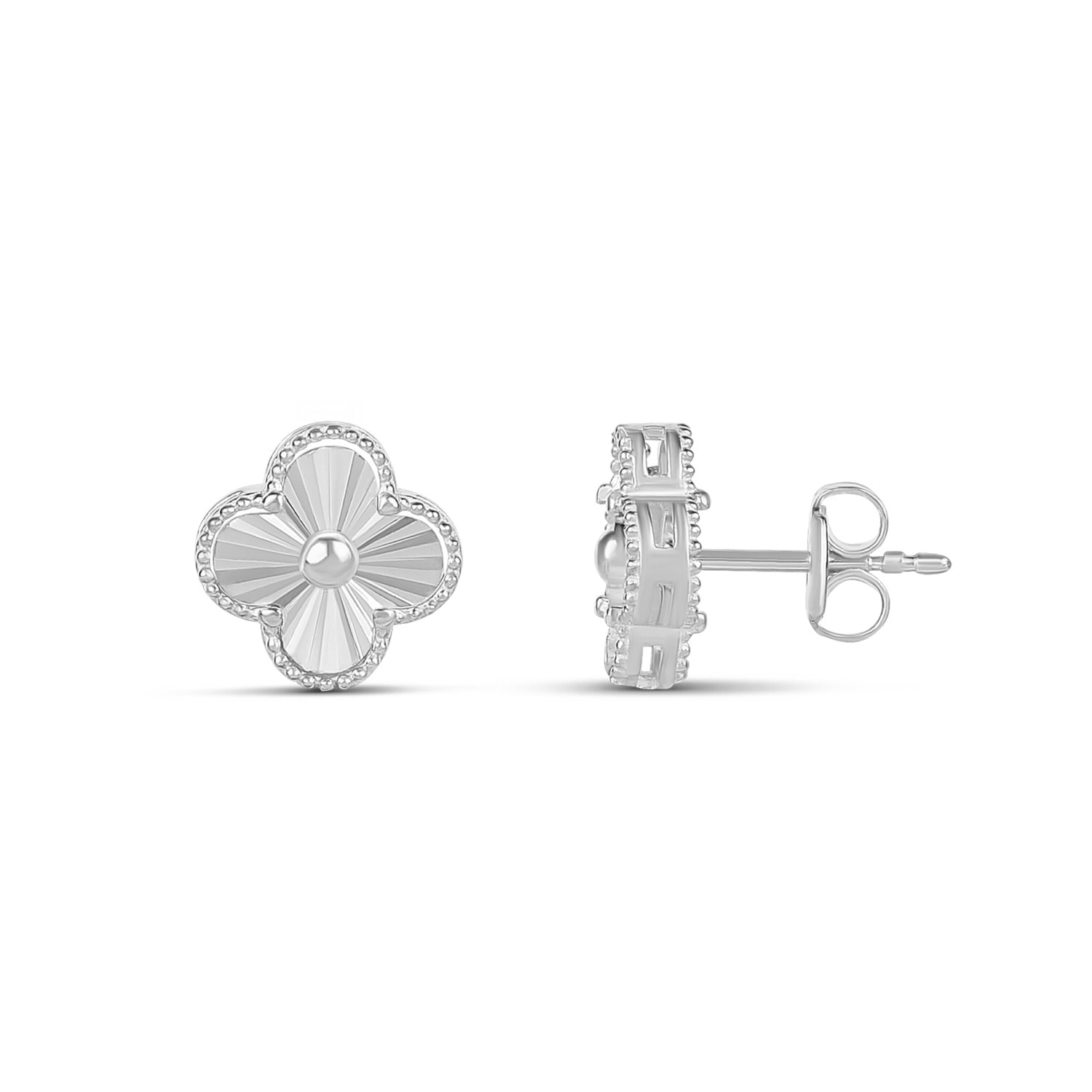 Mini Fluted Clover Earrings - Silver