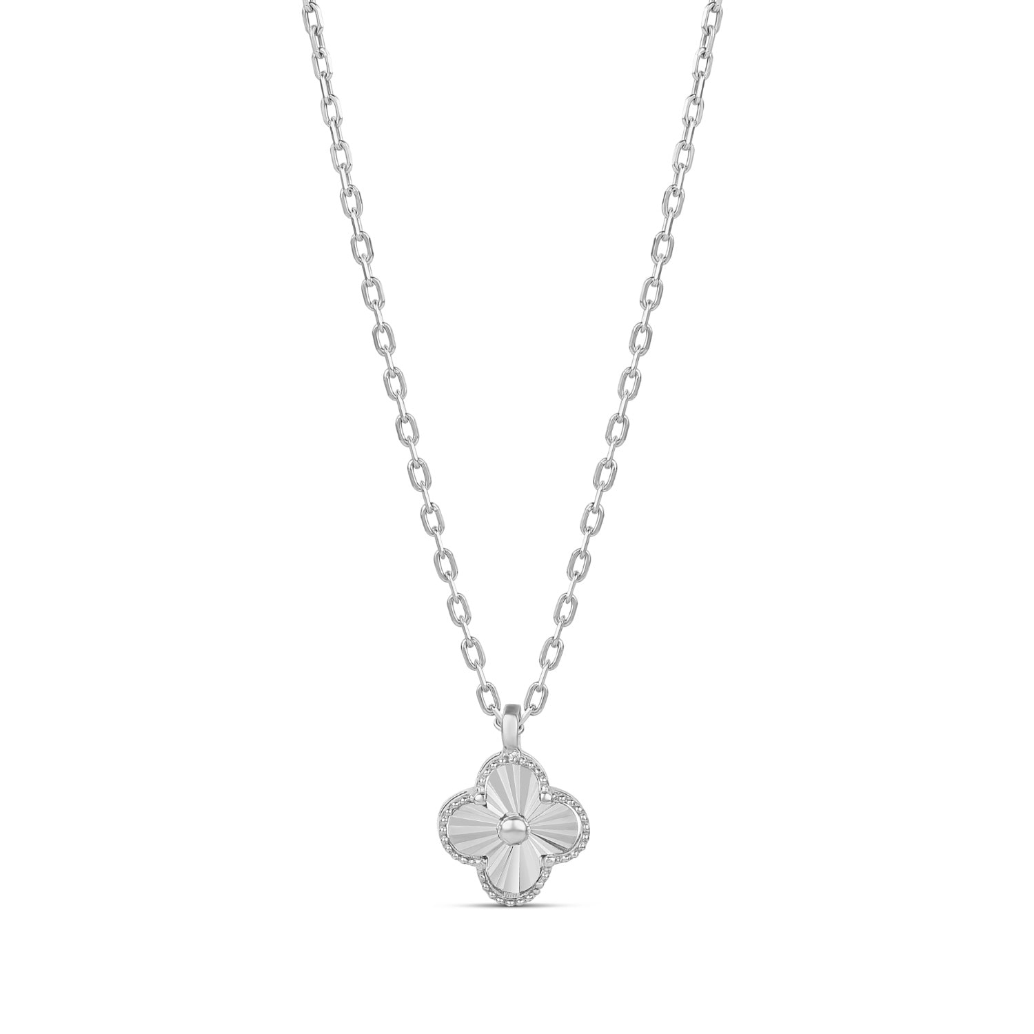 Mini Fluted Clover Necklace - Silver