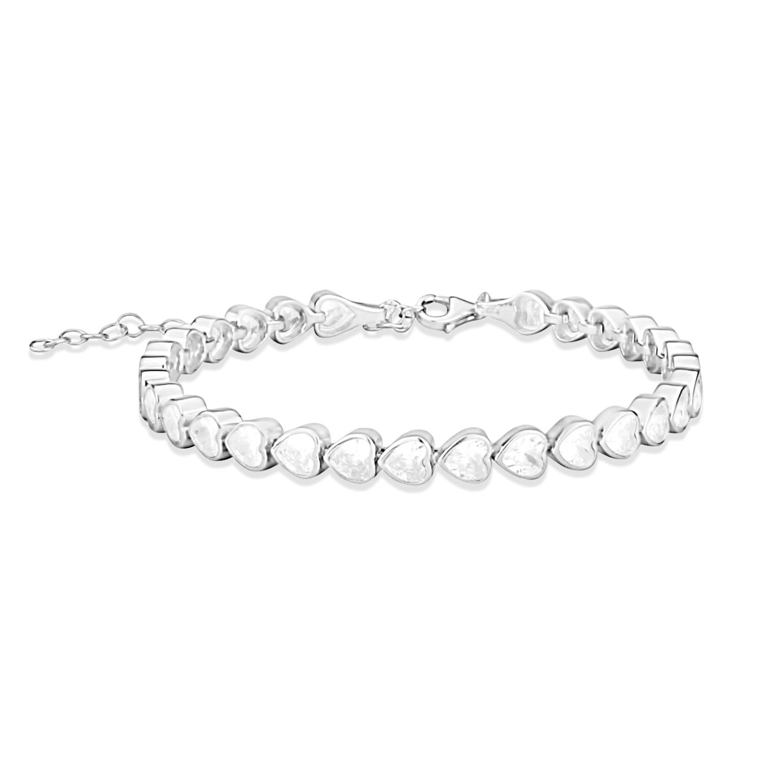 Mini Heart Bezel-Set Tennis Bracelet - Silver