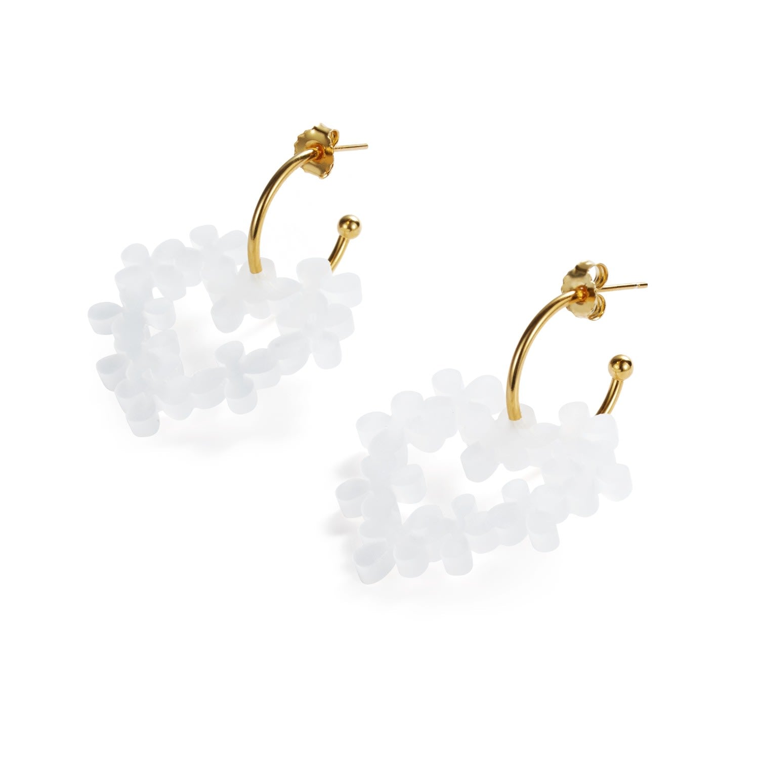 Mini Hearts In Flowers - White & Gold Vermeil