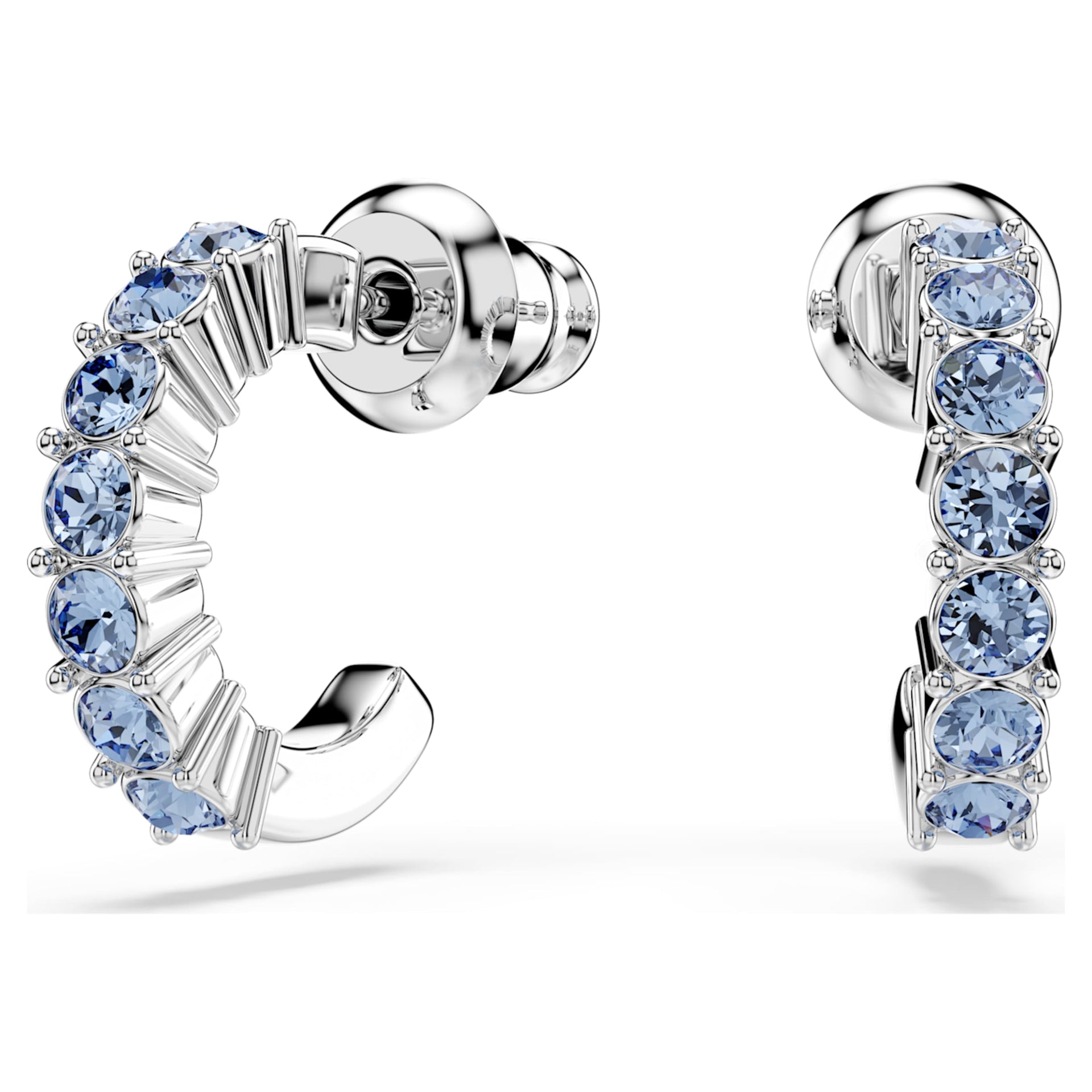 MINI HOOP EARRINGS ROUND CUT BLUE RHODIUM PLATED