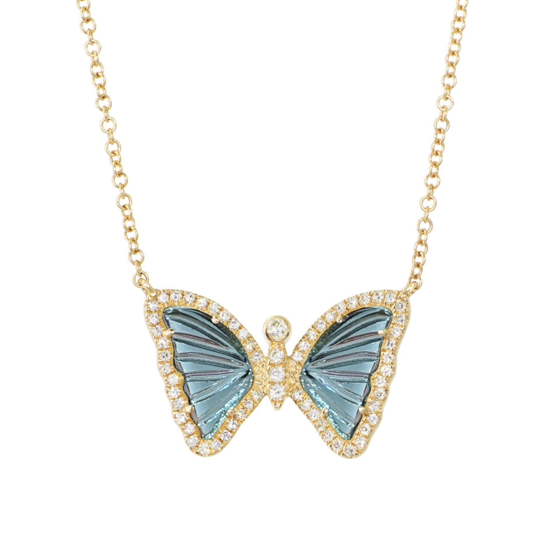 Mini London Blue Topaz Butterfly Necklace With Diamonds