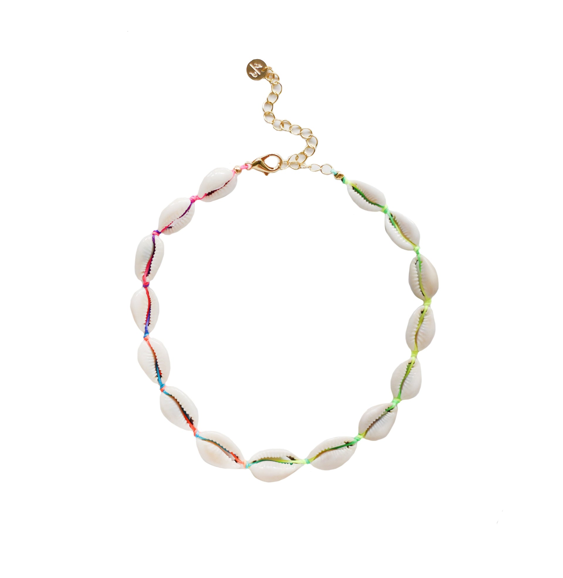 Mini Natural Shell Choker On Colored Cord - Pink