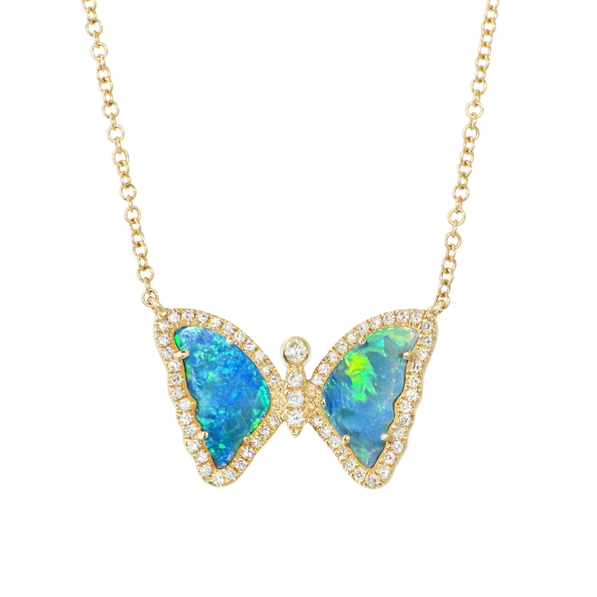 Mini Opal Butterfly Necklace With Diamonds
