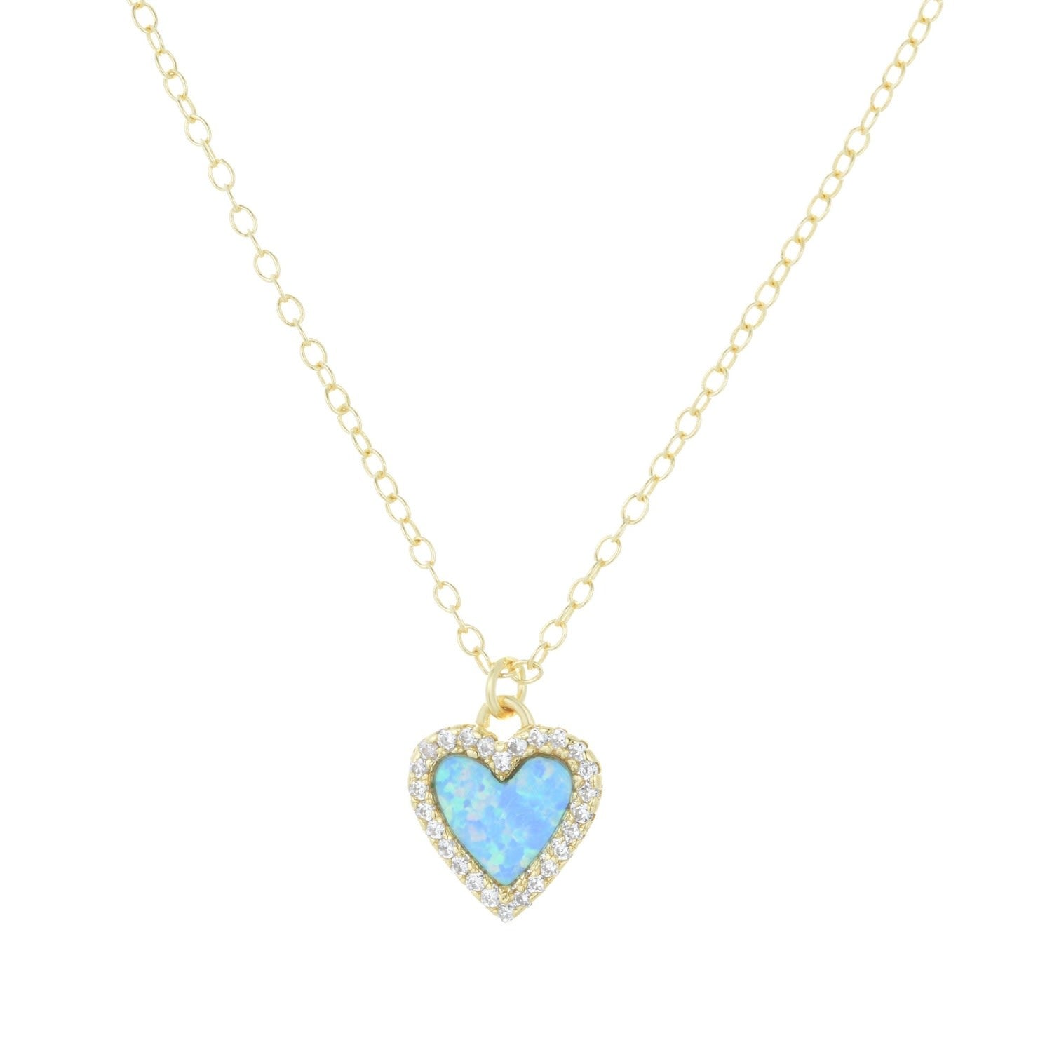 Mini Opal Heart Necklace With Crystals - Light Blue