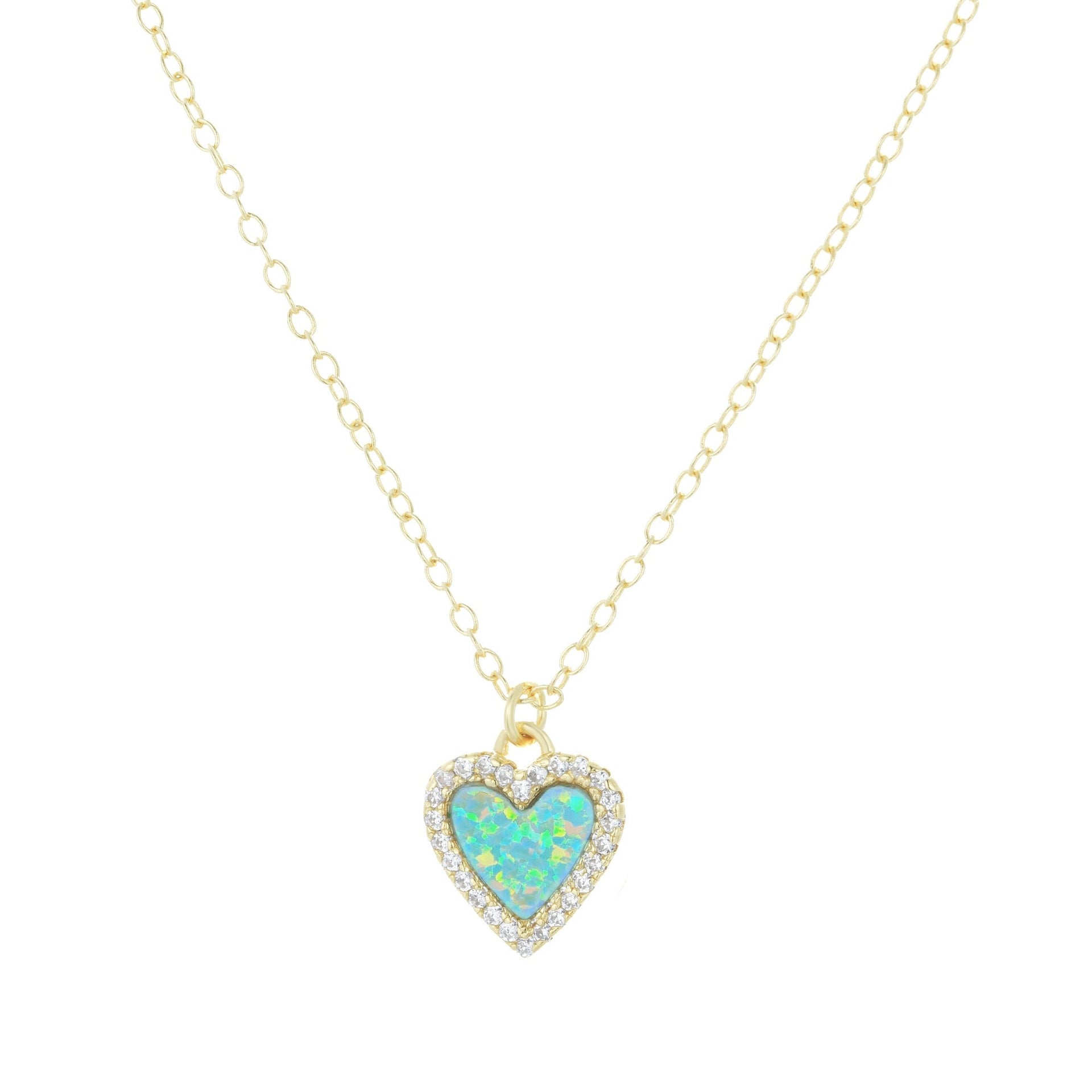 Mini Opal Heart Necklace With Crystals - Light Green