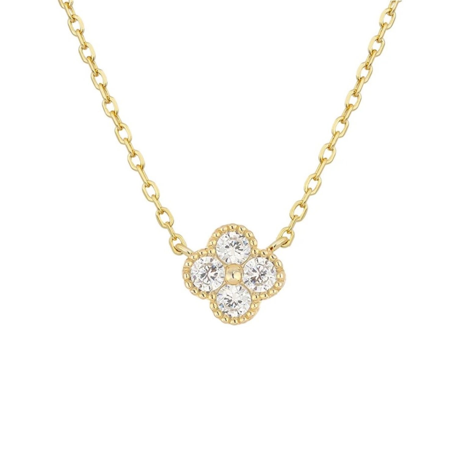 Mini Pave Clover Pendant Gold Necklace