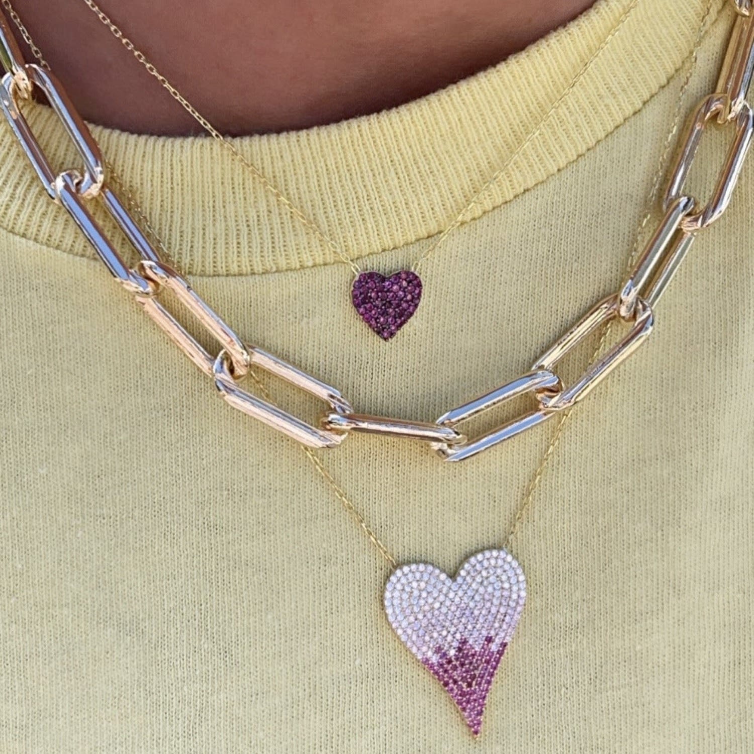 Mini Pave Heart Necklace - Pink