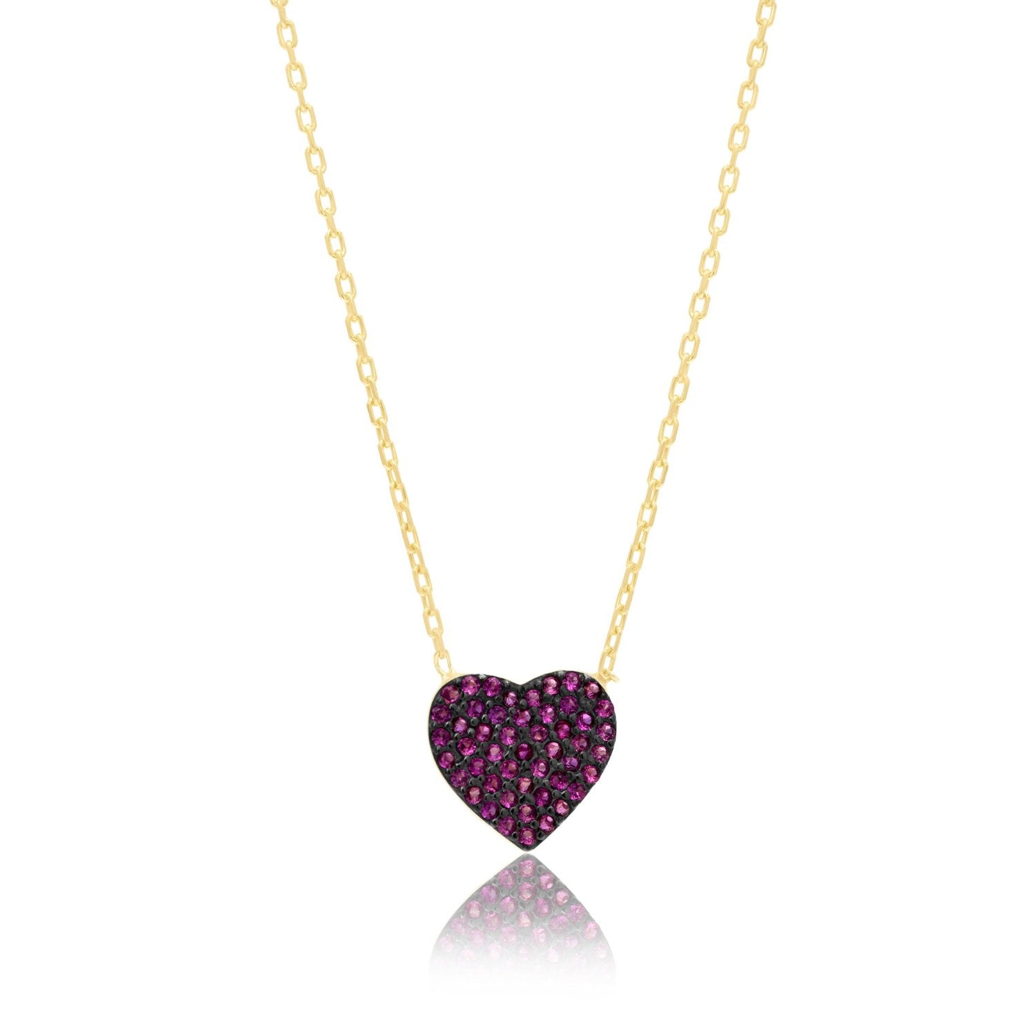 Mini Pave Heart Necklace - Pink
