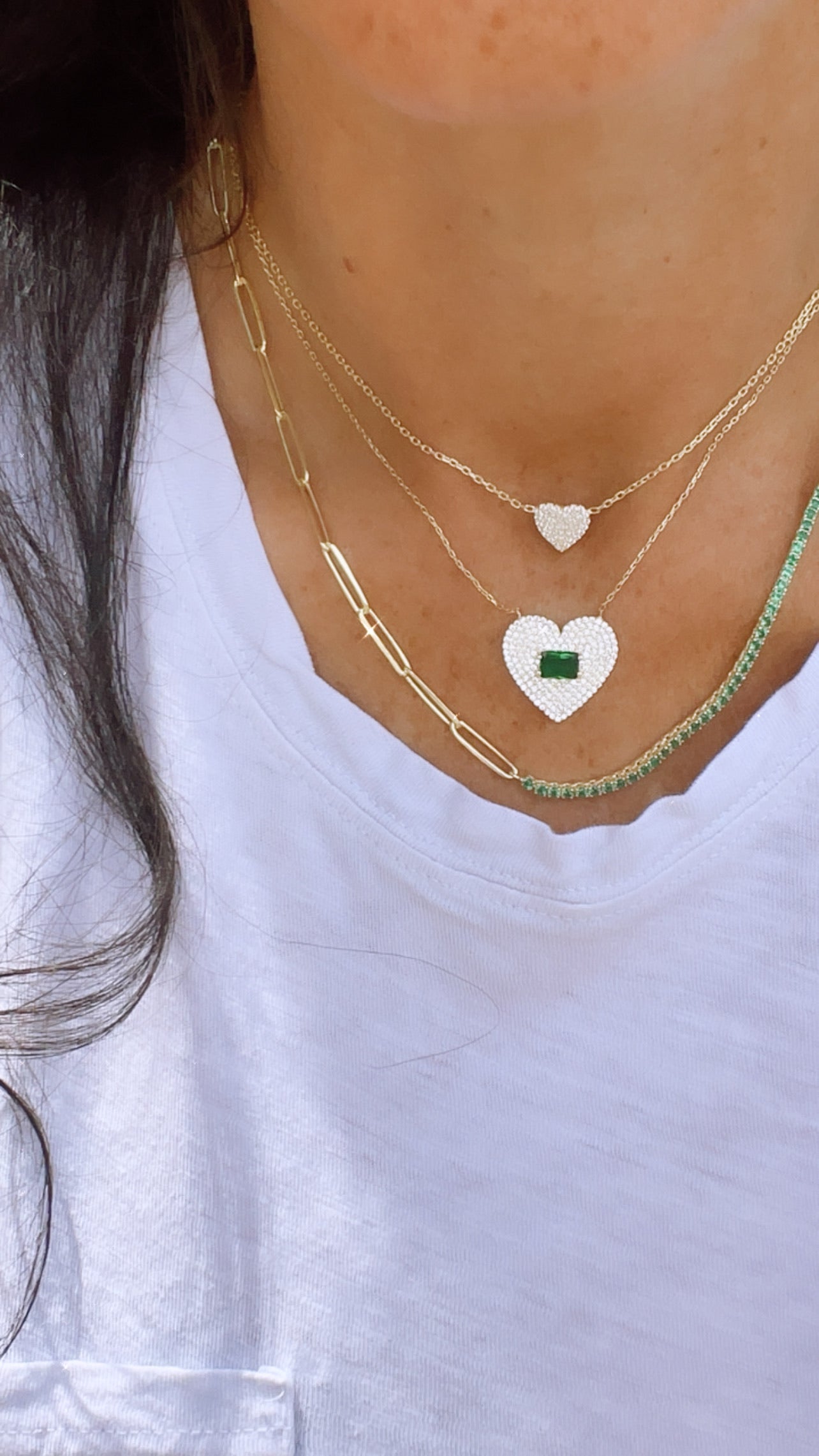 Mini Pave Heart Necklace - Gold
