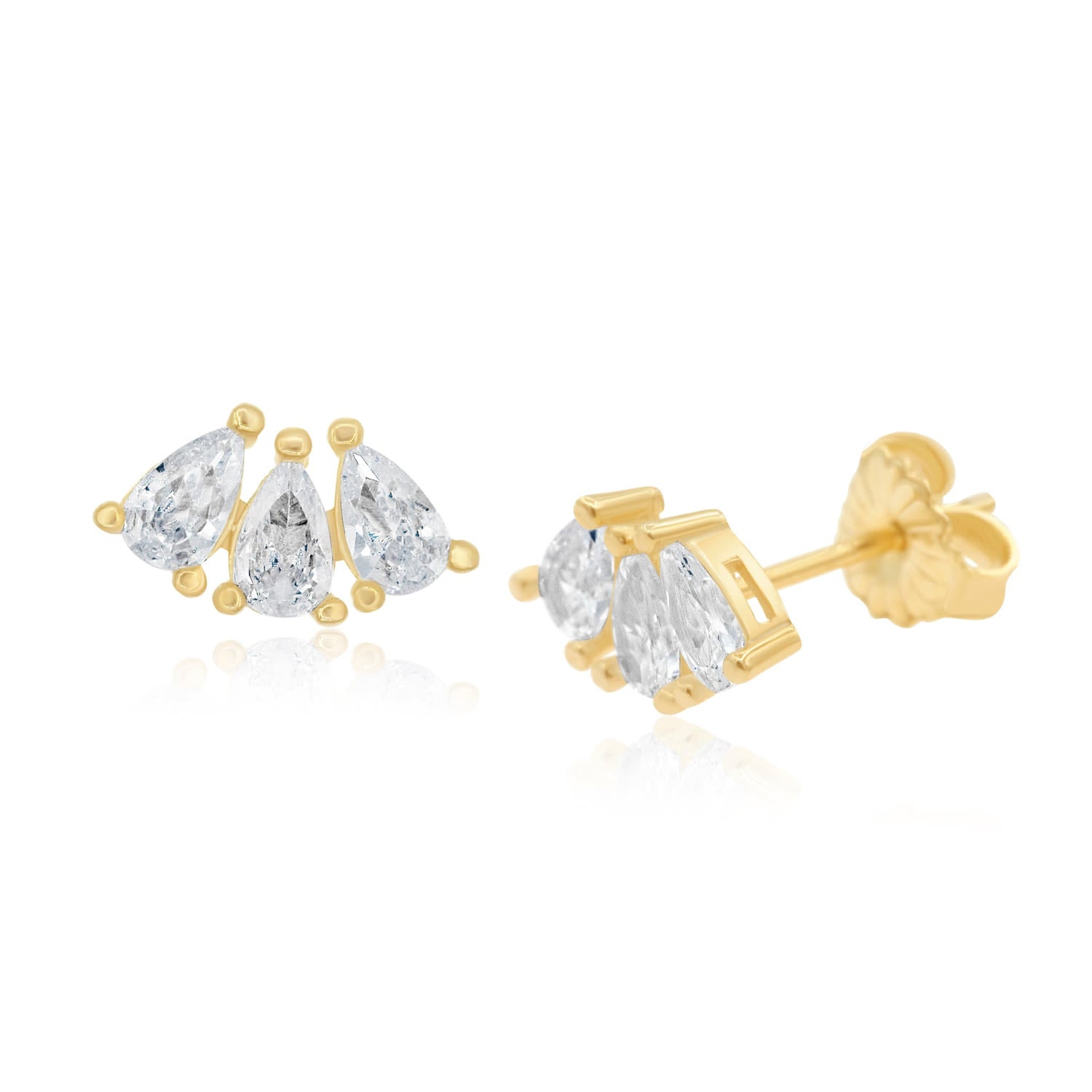 Mini Pear Shape Curved Studs - Gold