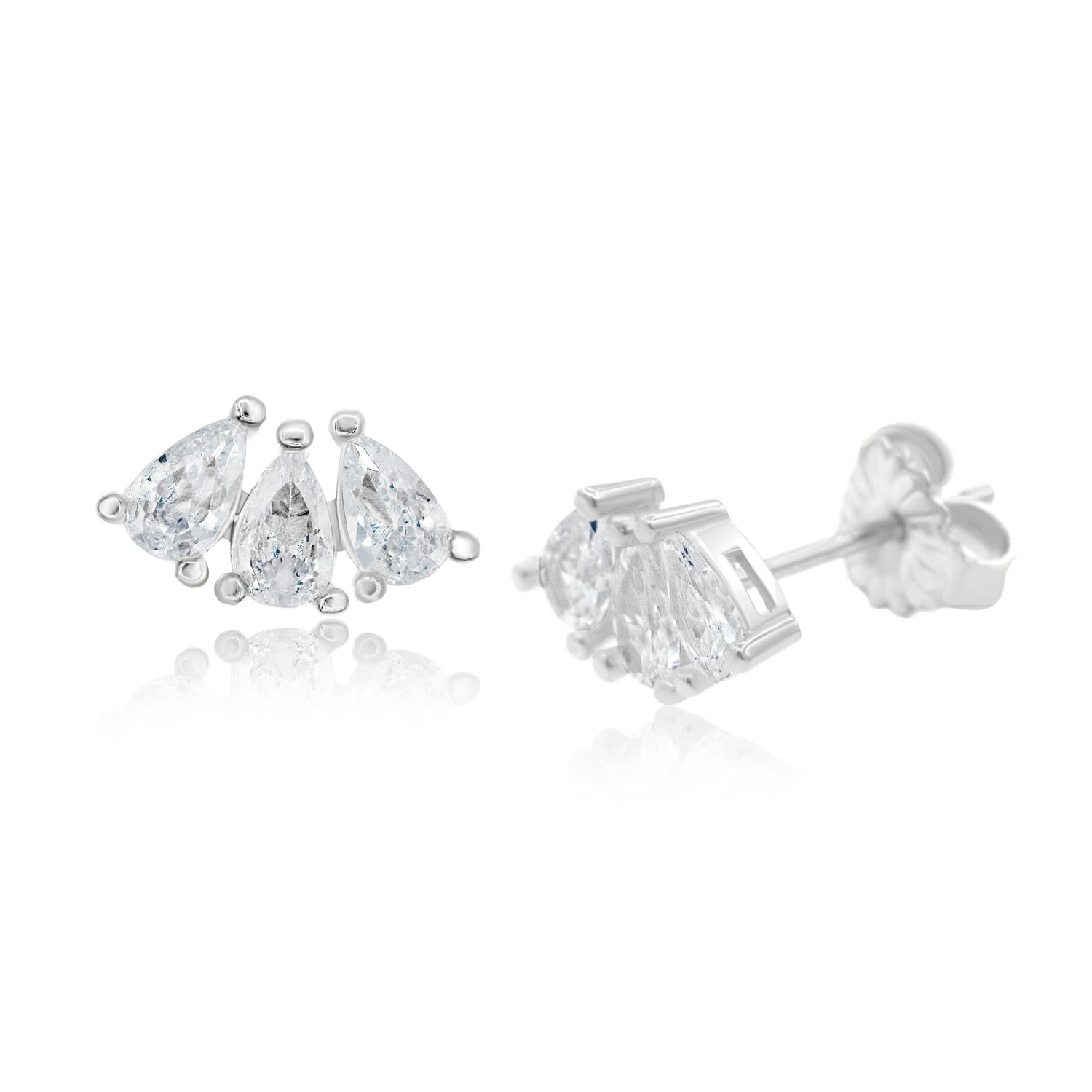 Mini Pear Shape Curved Studs - Silver