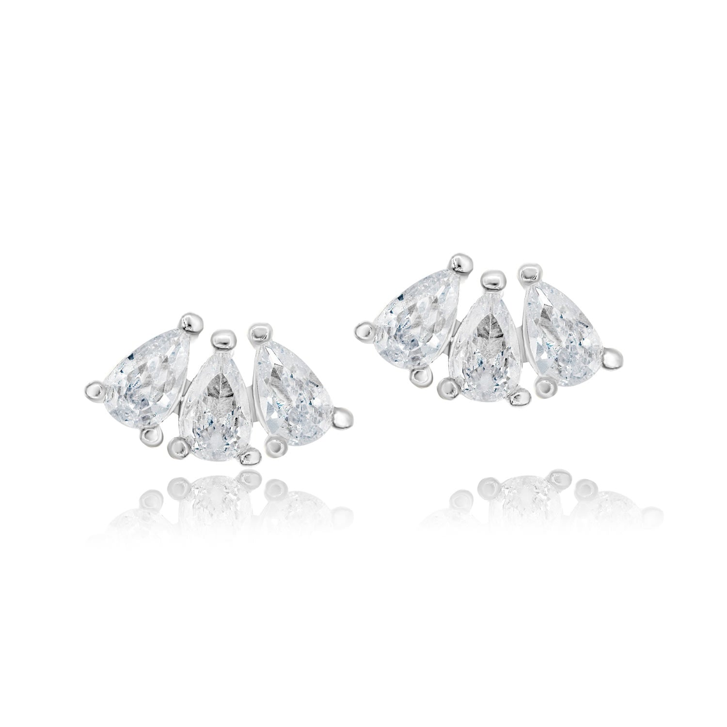 Mini Pear Shape Curved Studs - Silver