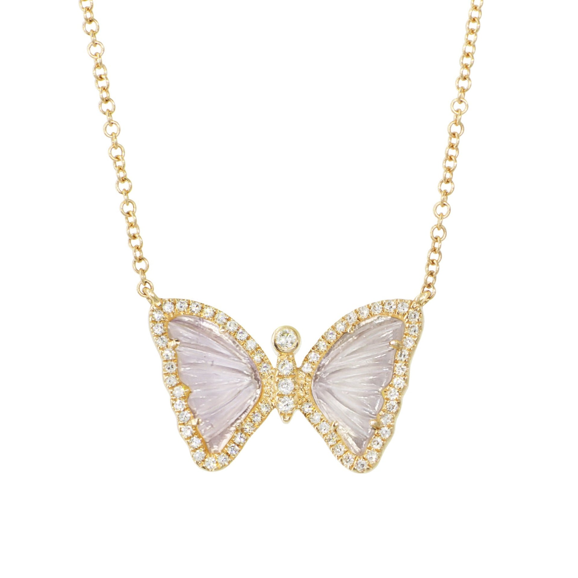 Mini Pink Amethyst Butterfly Necklace With Diamonds