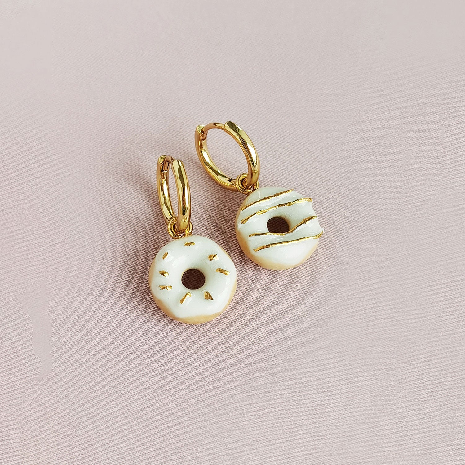 Mini Porcelain Doughnut Clip On Earrings