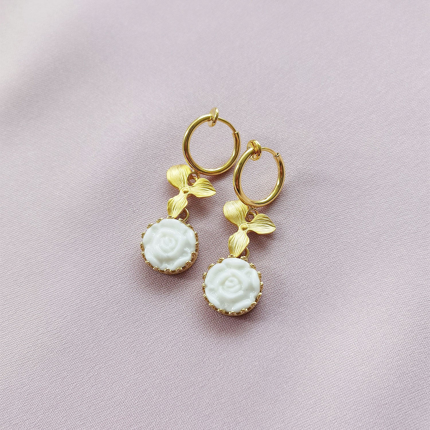 Mini Porcelain Moonlight Rose Clip-On Earrings