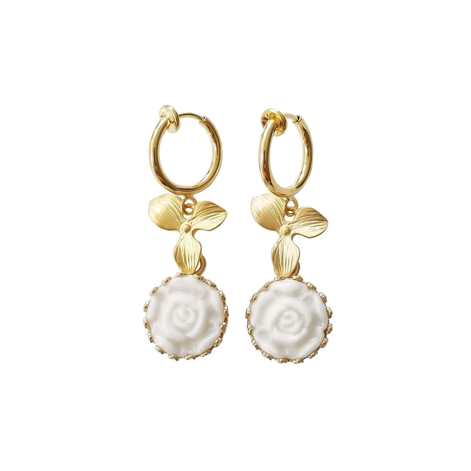 Mini Porcelain Moonlight Rose Clip-On Earrings