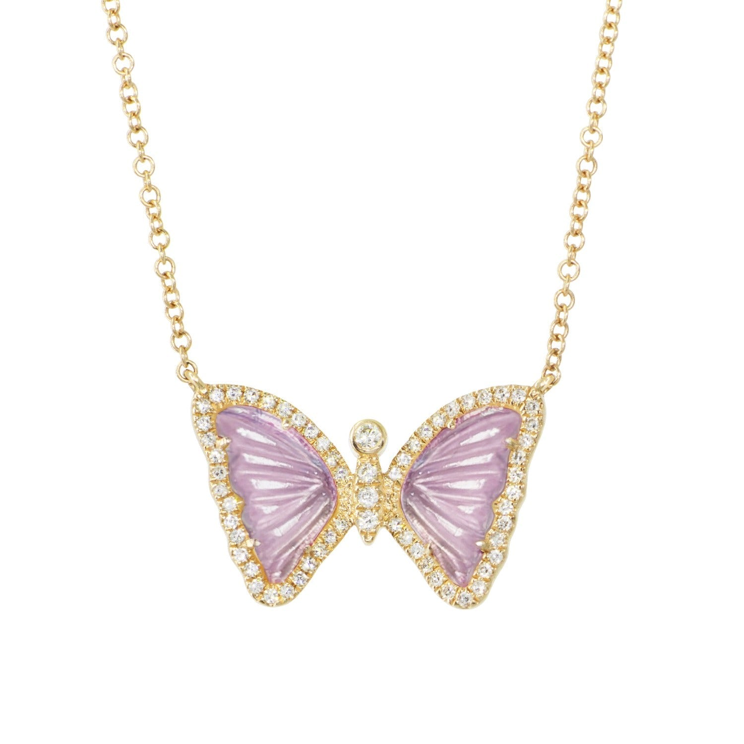 Mini Purple Amethyst Butterfly Necklace With Diamonds