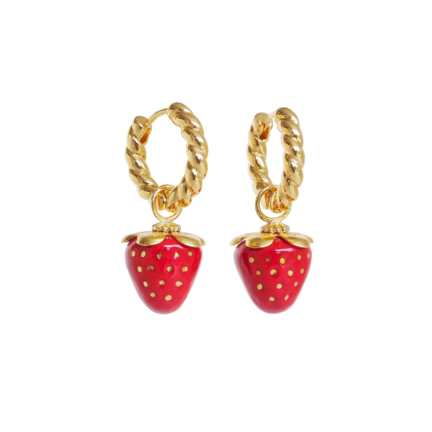 Mini Red Porcelain Strawberry Hoop Earrings