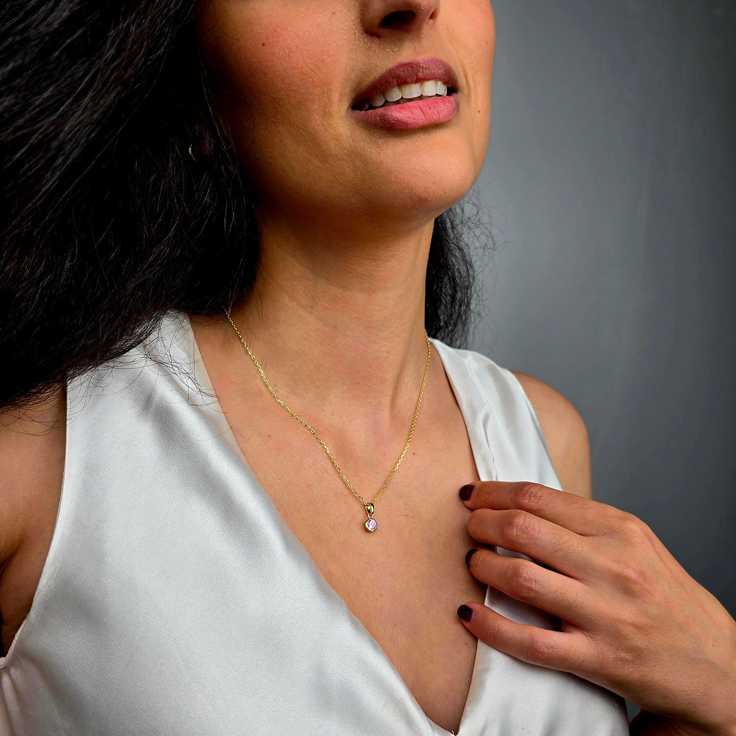 Mini Round Alexandrite June Birthstone Pendant Necklace