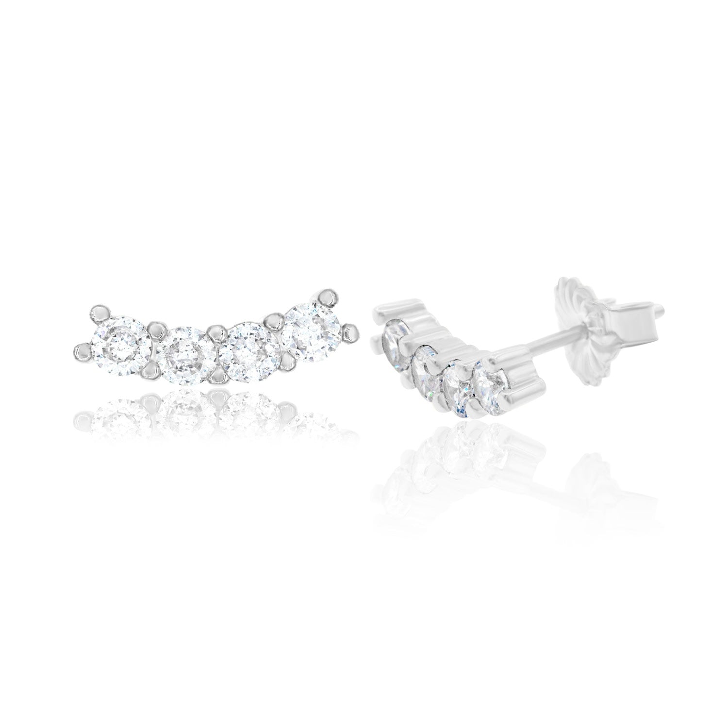 Mini Round Curved Bar Studs - Silver
