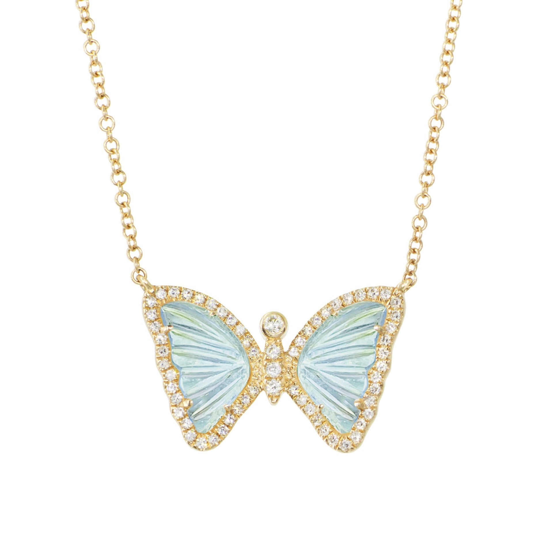 Mini Swiss Blue Topaz Butterfly Necklace With Diamonds