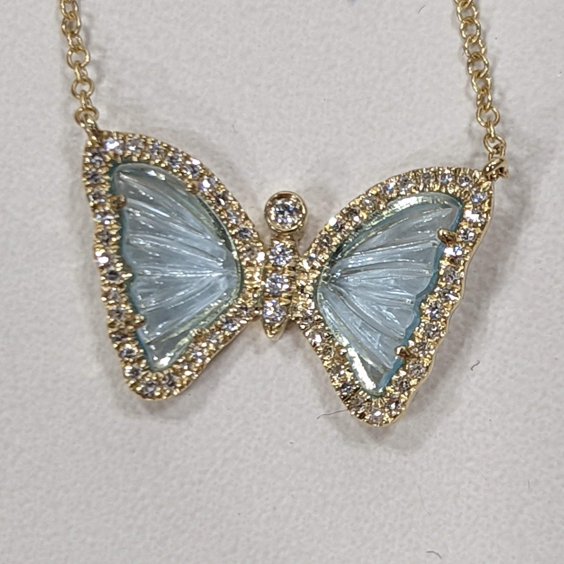 Mini Swiss Blue Topaz Butterfly Necklace With Diamonds