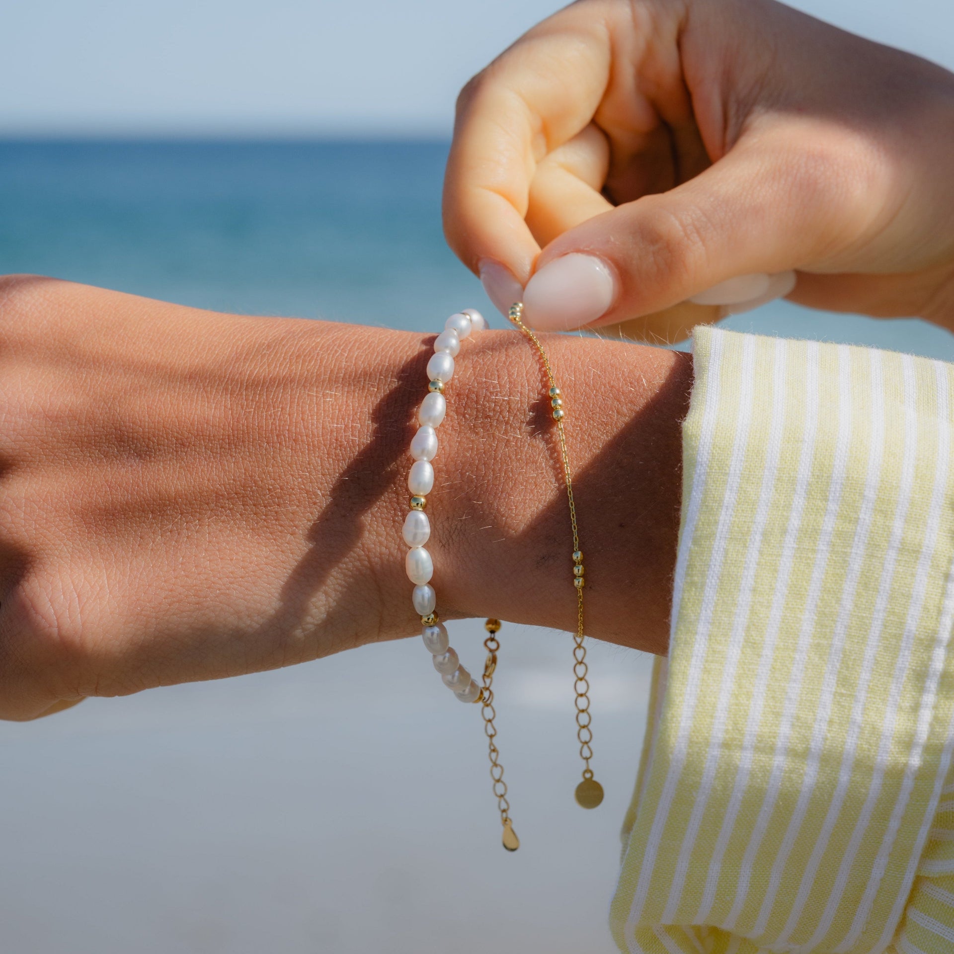 Mini Trio Gold Bead Station Chain Bracelet